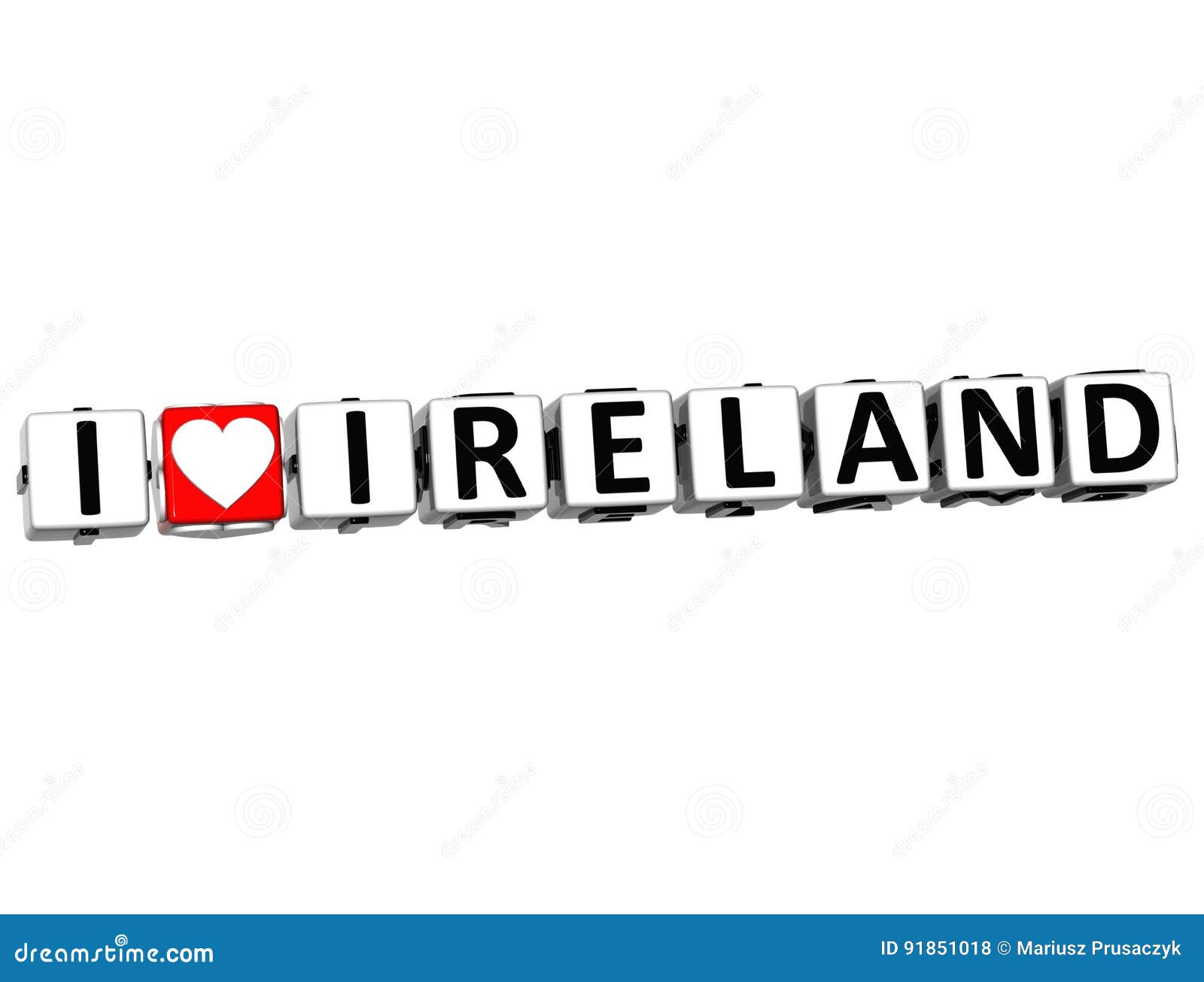 3D I Love Ireland Button Click Here Block Text Stock Illustration