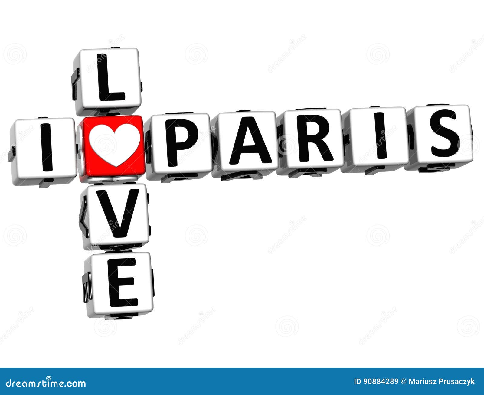 3D I Love Paris Crossword Block Text Stock Illustration - Illustration