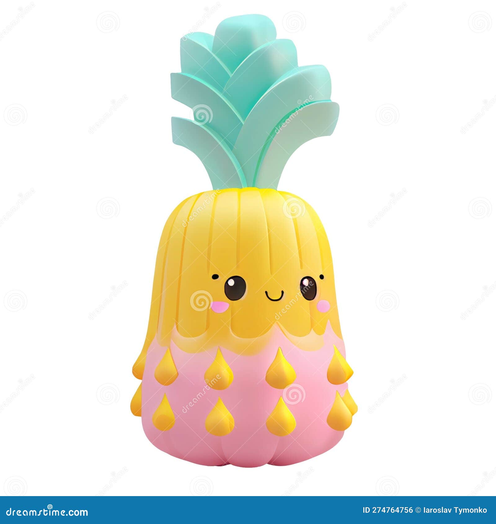 3d Icon Cute Pineapple Kawaii Fruits and Vegetables Summer Illustration ...