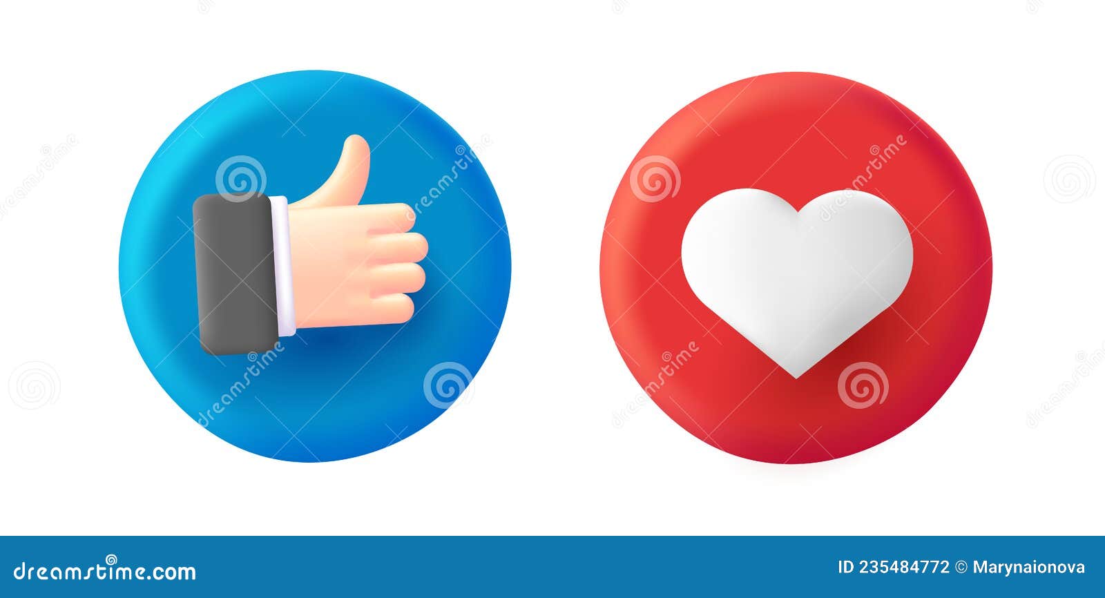 3d Icons, Volume Thumb Up Gesture and Heart As Likes on Red and Blue(05)