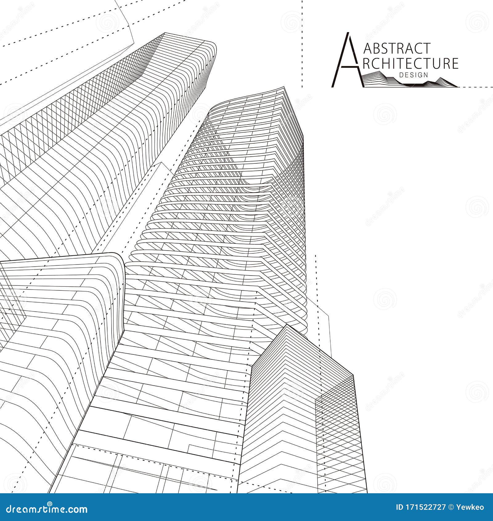 3D Illustration Abstract Architecture Building Line Drawing. Stock