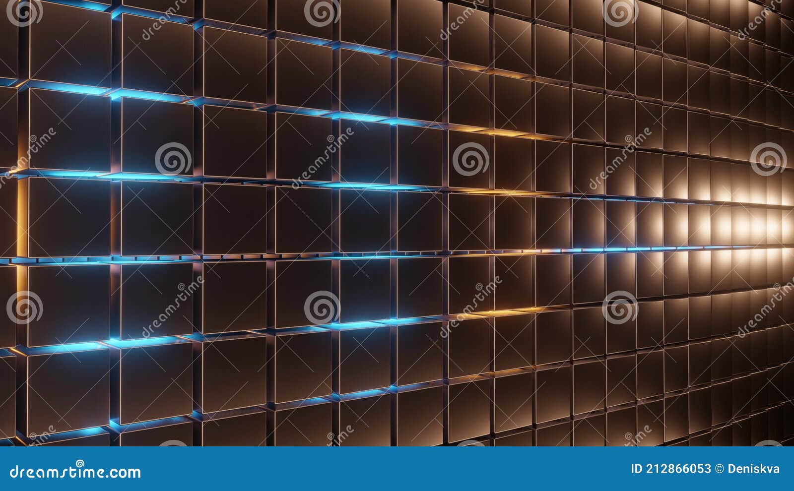 3d  abstract background with wall of glold cubes