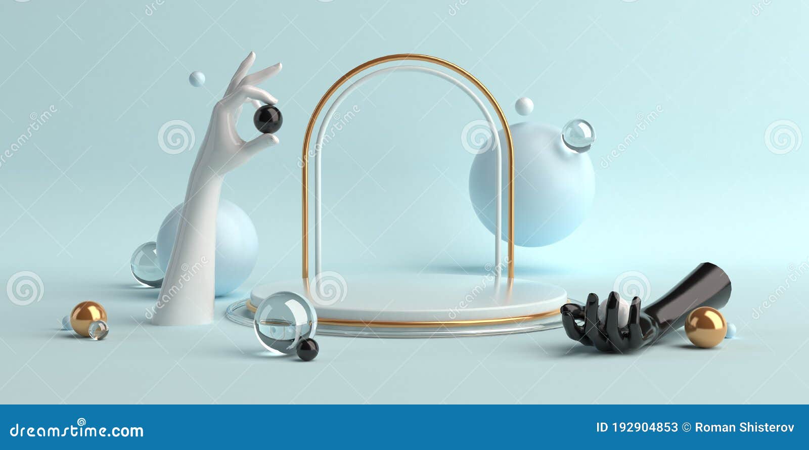 3d- abstract geometric s scene minimal,  for cosmetic or product display podium mannequin hands