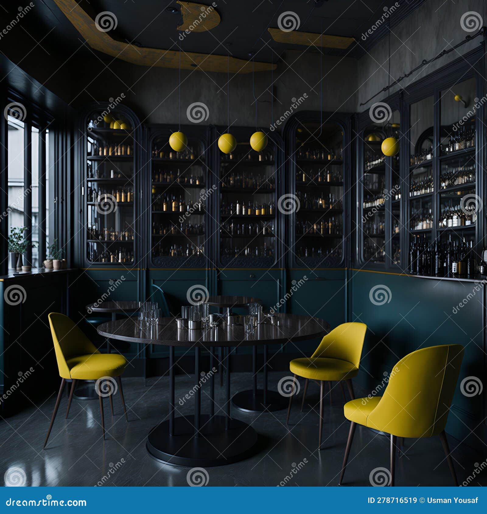 Ai Generated a Modern Dining Room with Yellow Chairs and a Round Table