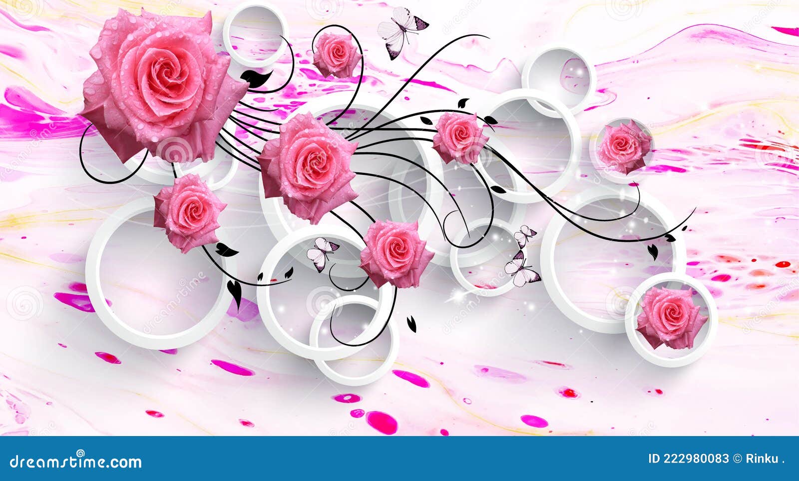3D Illustration of Beautiful Pink Rose Flowers 3d Background 3D Wallpaper  Stock Illustration - Illustration of printing, interior: 222980083