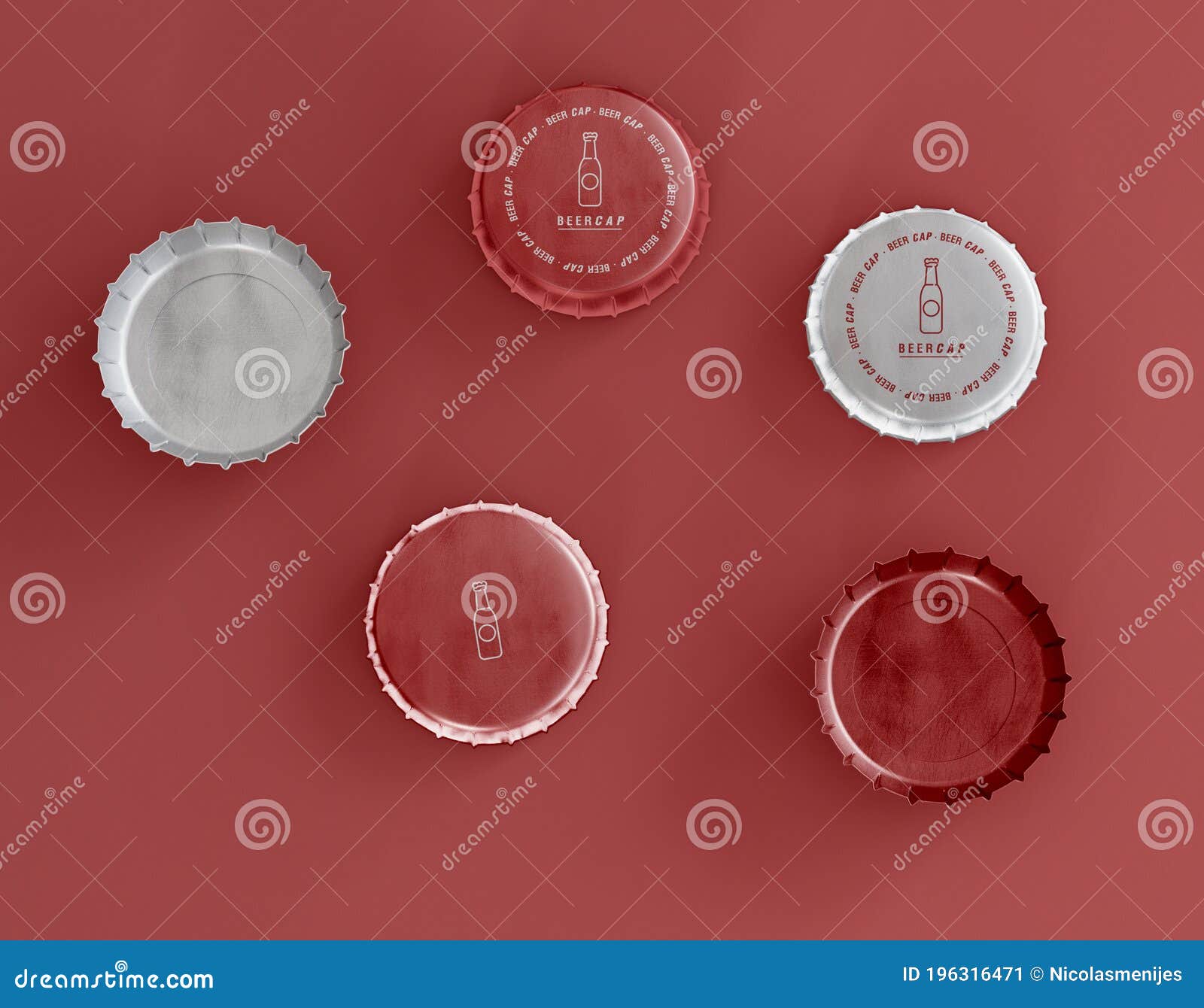3D Illustration. Beer Bottle Caps Stock Illustration Illustration of