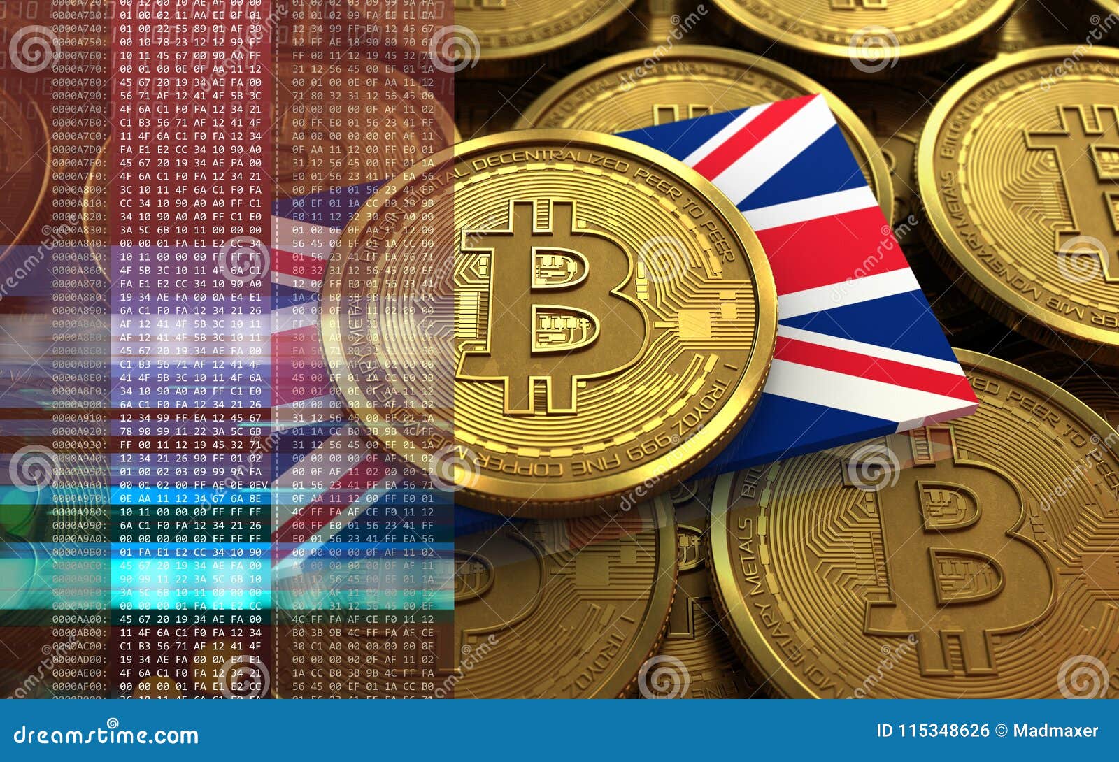 3d Bitcoin Uk Flag Stock Illustration Illustration Of Hexadecimal - 