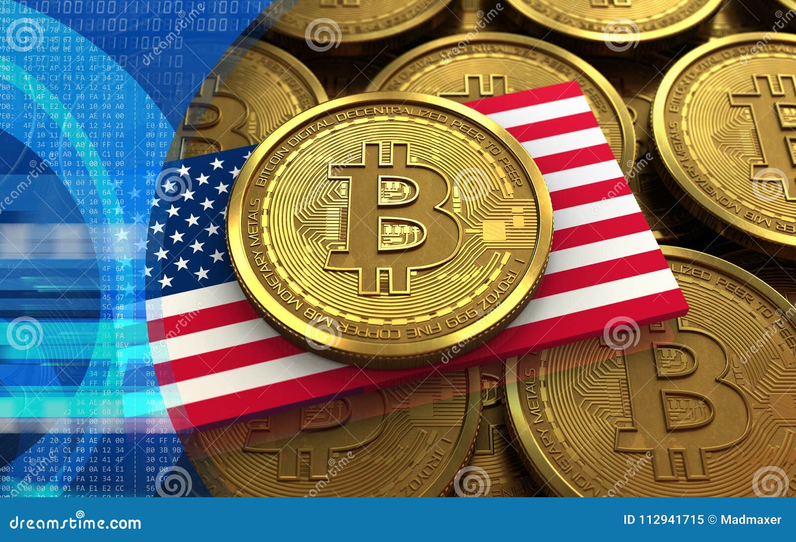3d bitcoin USA flag stock illustration. Illustration of ...