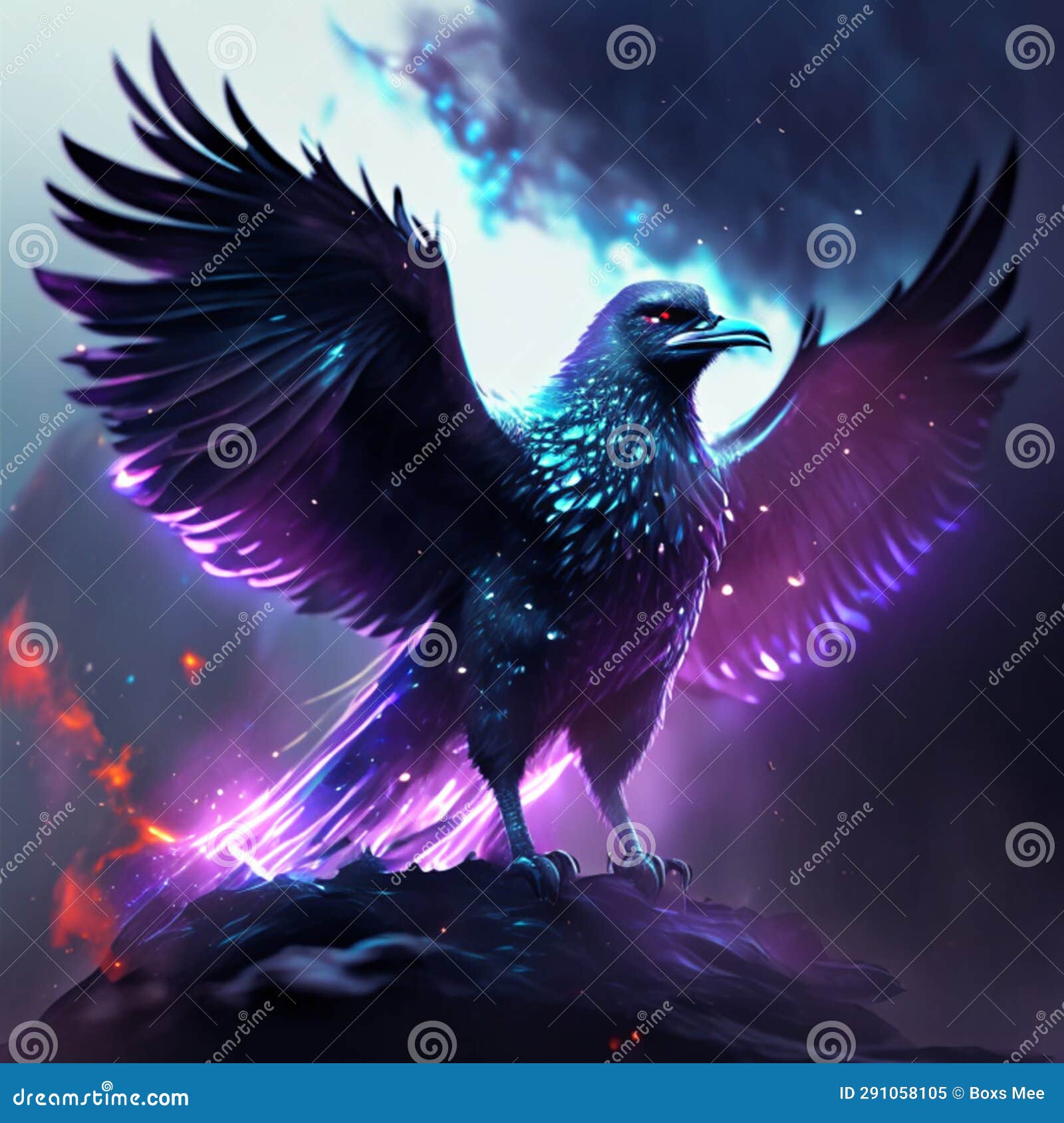 3d Illustration of a Black Eagle with Wings Spread and Smoke in the