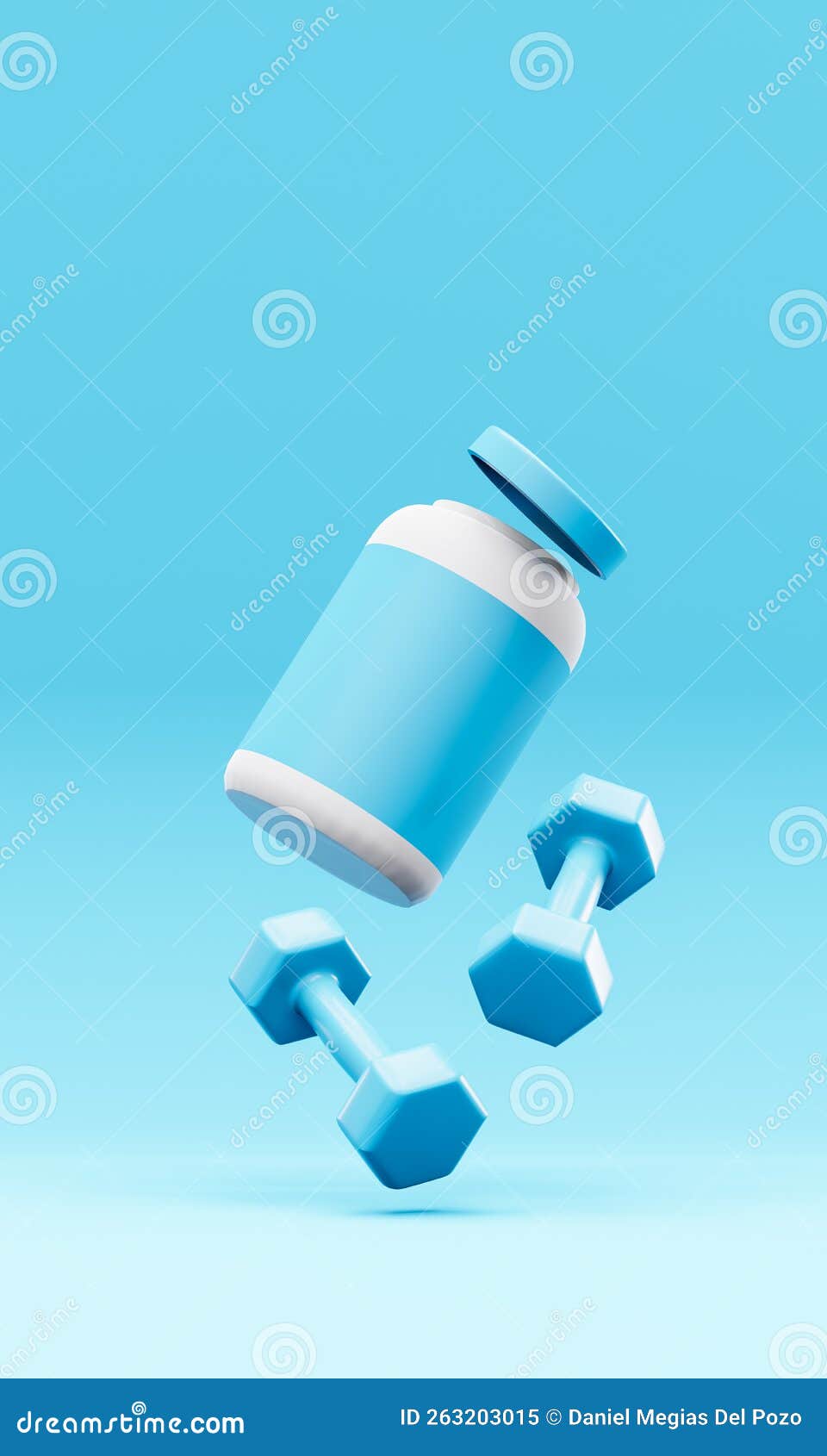 Levitating Protein Powder Jar and Dumbbells Stock Illustration