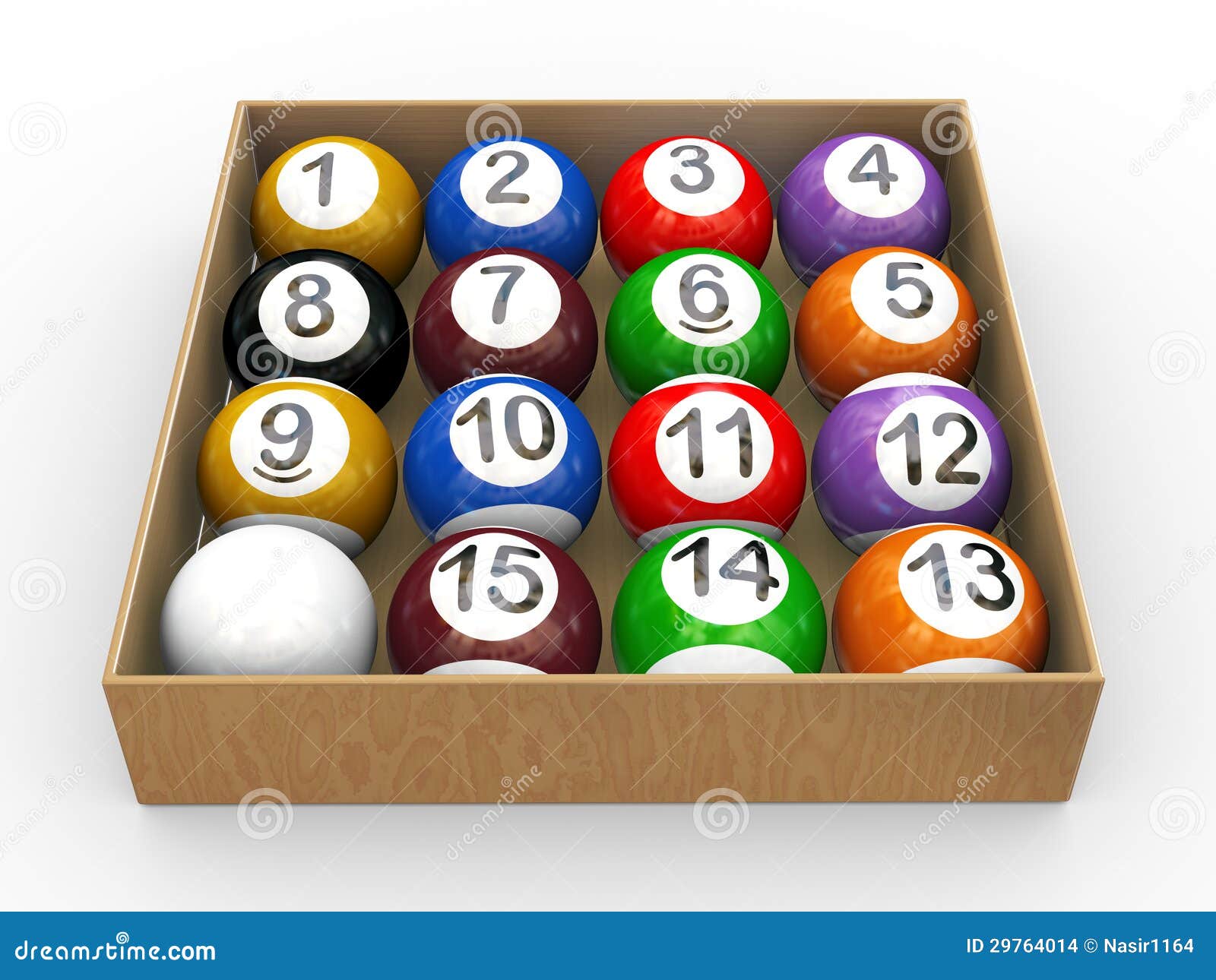 3d Box of Billiard Pool Balls Stock Illustration