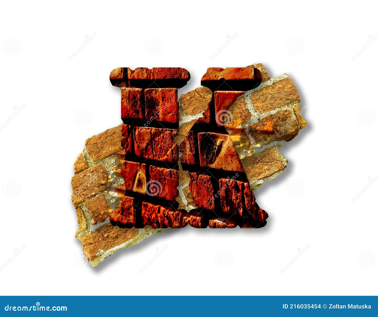 3d Illustration Brick Wall Letter K, Grunge Design Element, Isolated
