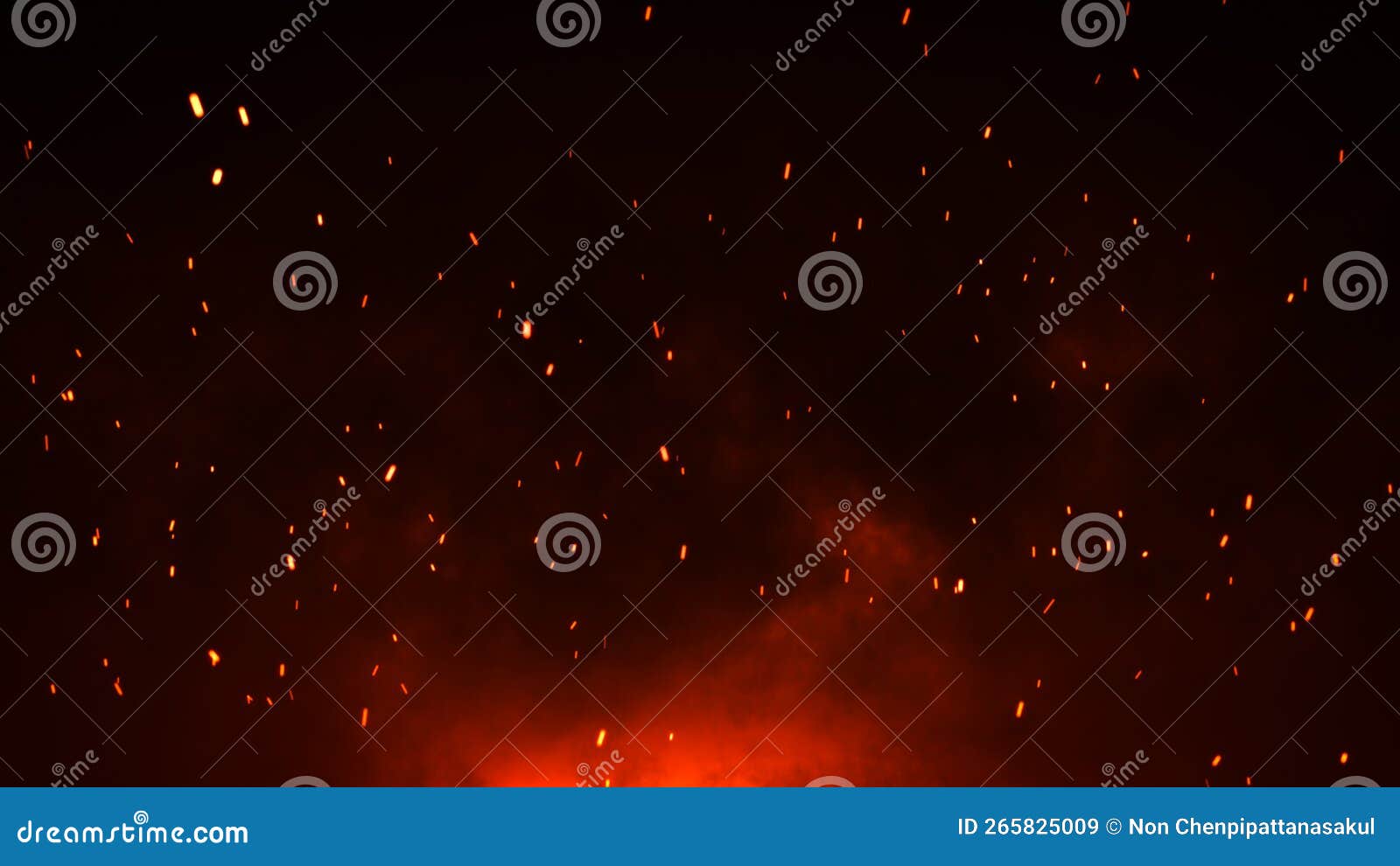 3D Illustration Burning Embers Glowing. Fire Glowing Particles on Black