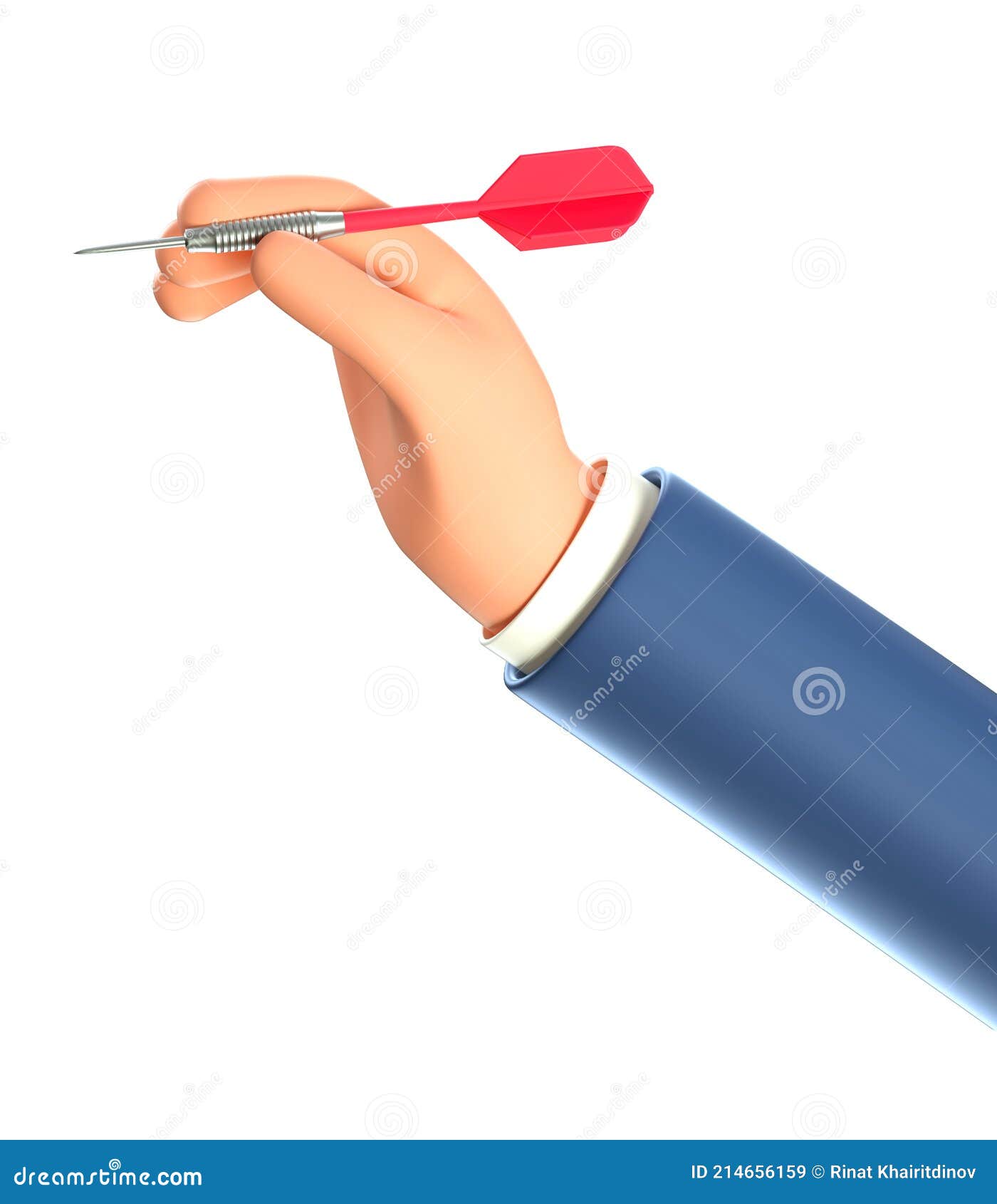 3d  of businessman hand holding a dart hitting the target. concept of choice of strategy, objective attainment
