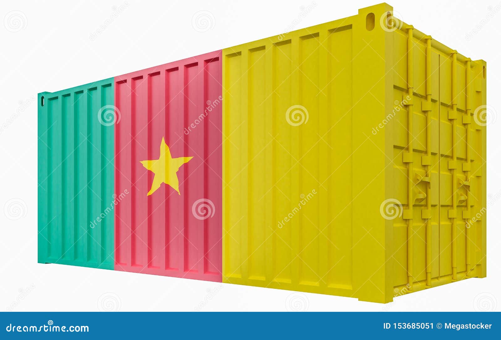 3D Illustration of Cargo Container with Cameroon Flag Stock