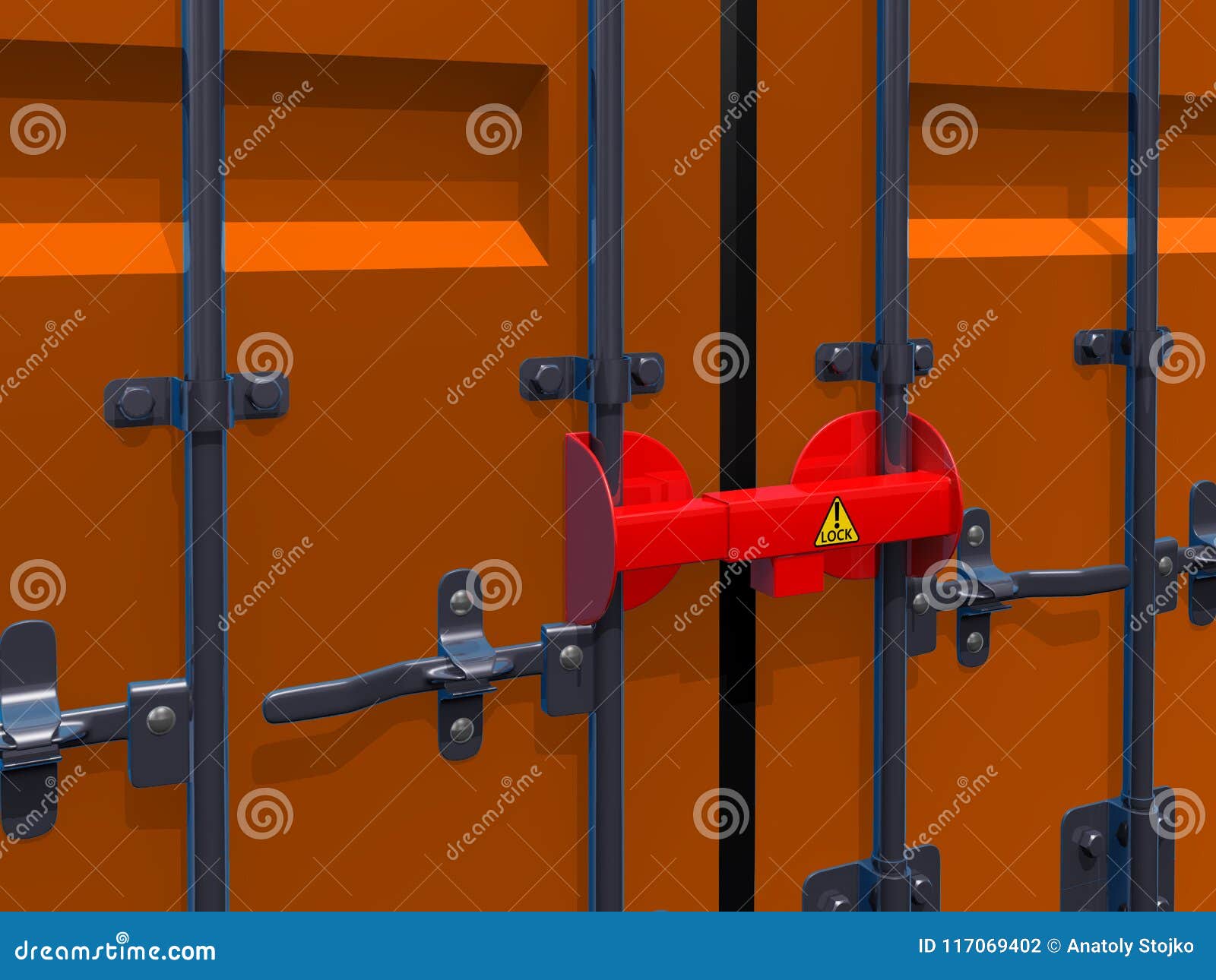 3D Illustration of Cargolock and Door Container. Stock Illustration