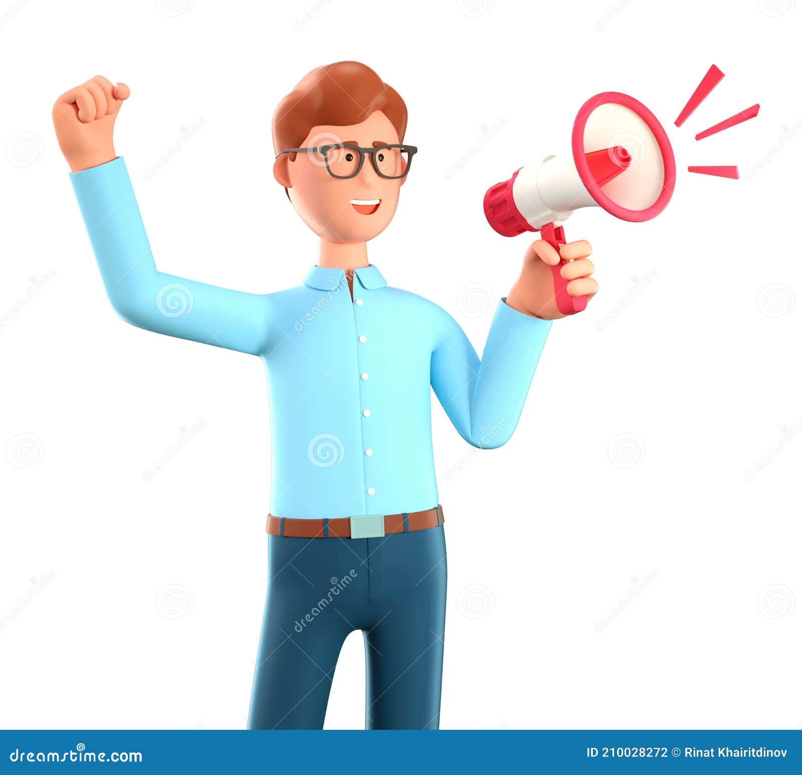 3D Illustration of Cartoon Cheerful Man Holding a Speaker. Cute Smiling  Businessman Announcing Over the Loudspeaker Stock Illustration -  Illustration of human, cartoon: 210028272