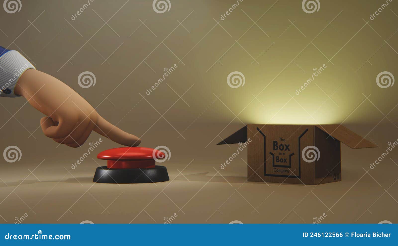 3d Illustration of Cartoon Hand Pushing Red Button and Light in the Box. Stock - Illustration of perfection: 246122566