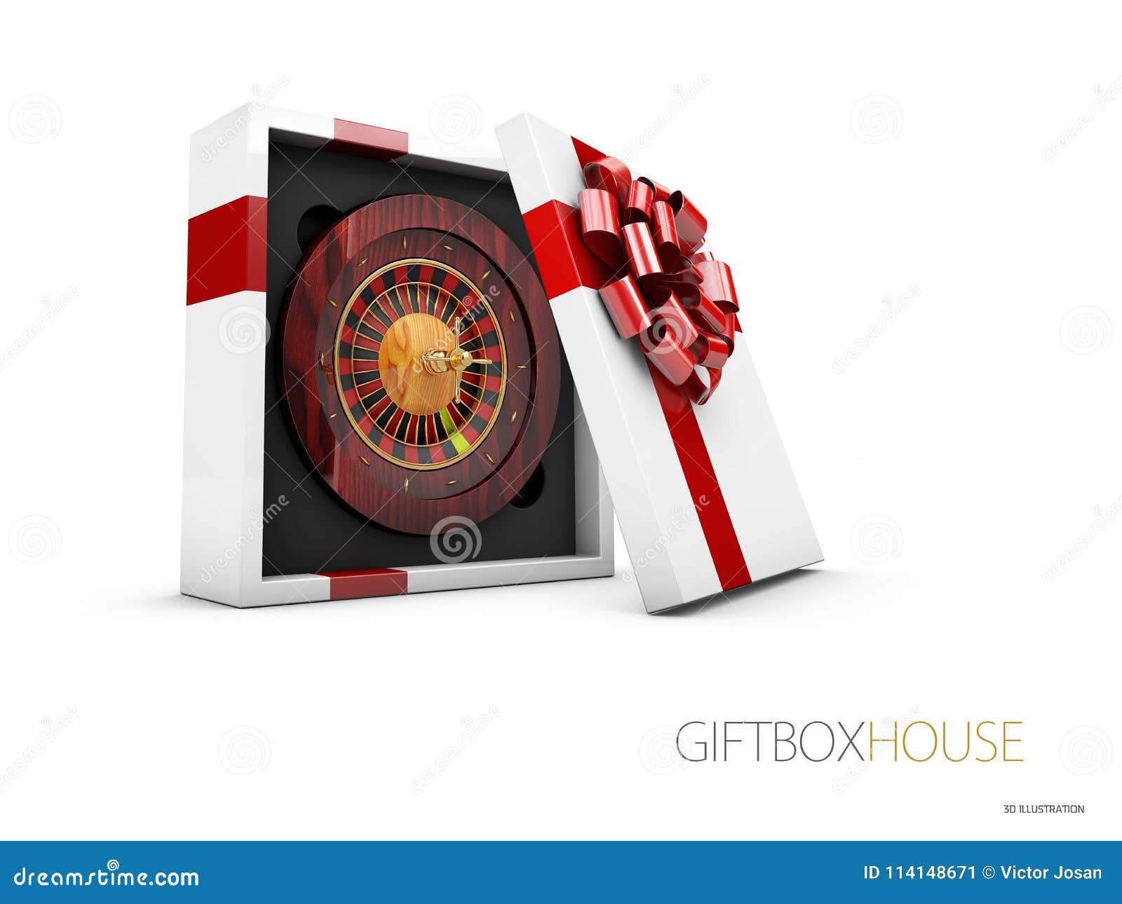 3d Illustration of Casino Roulette in the Gift Box Stock Illustration