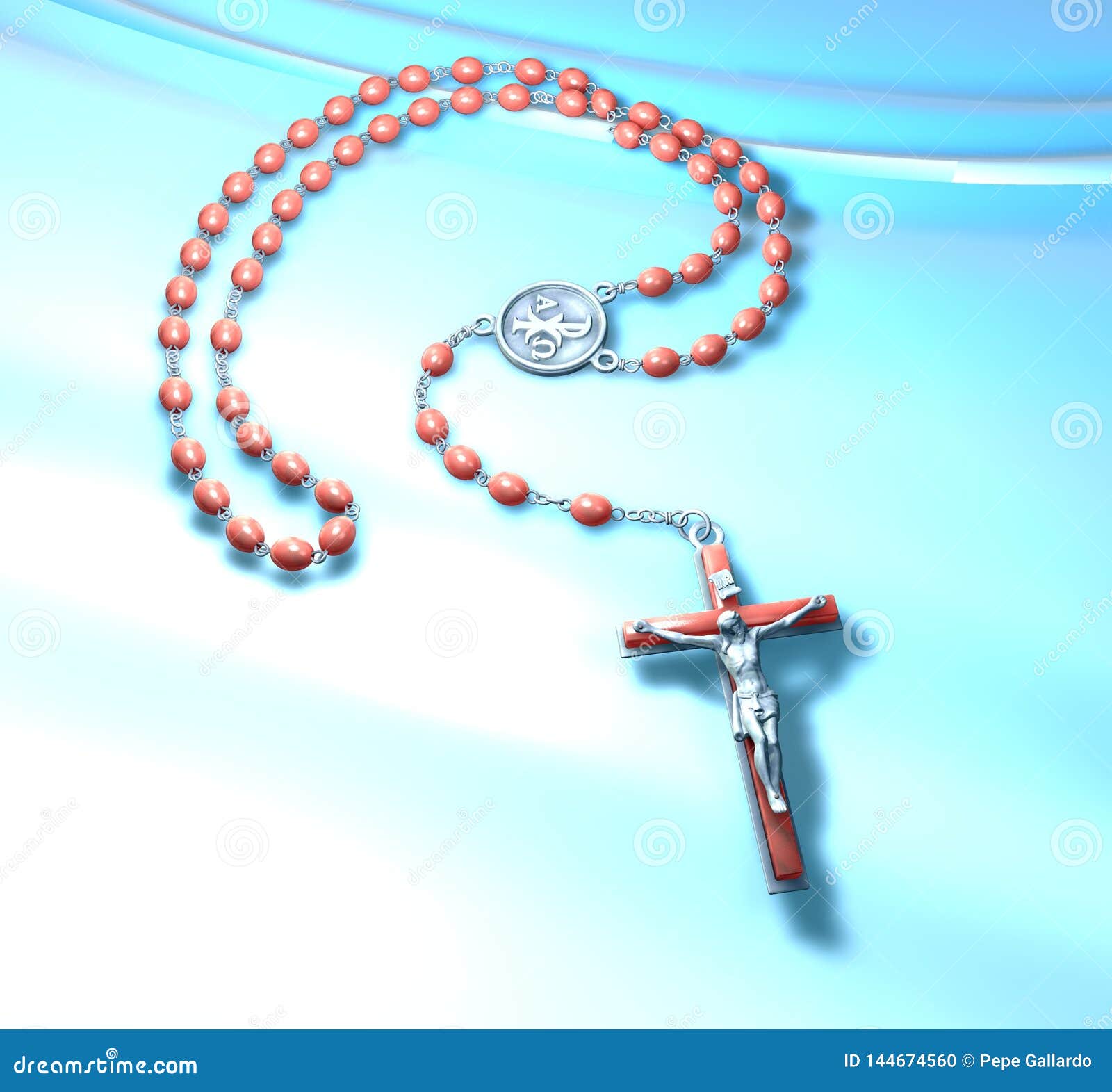 3d  catholic prayer rosary ave marias on gray background