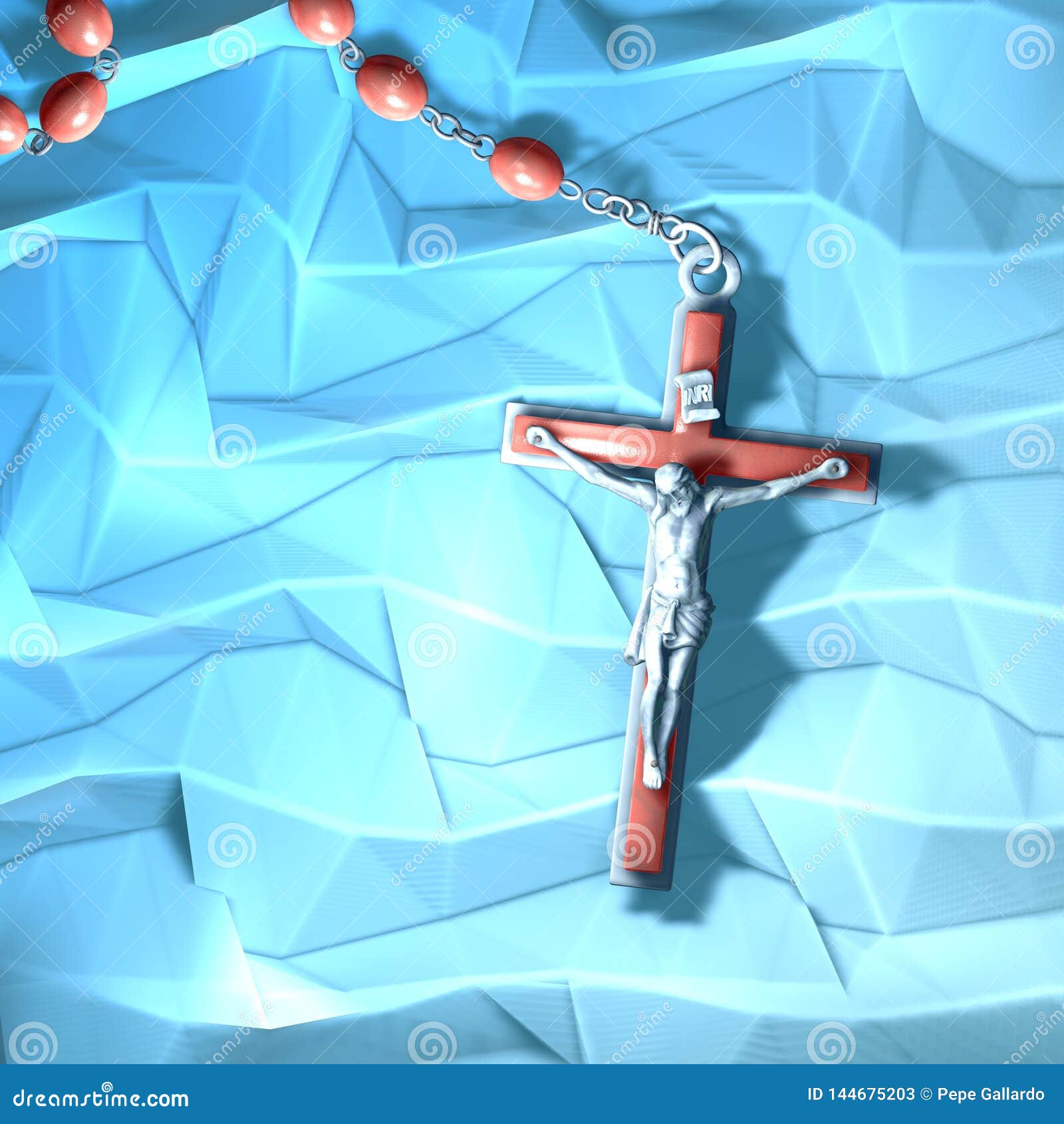 3d  catholic prayer rosary ave marias on blue background