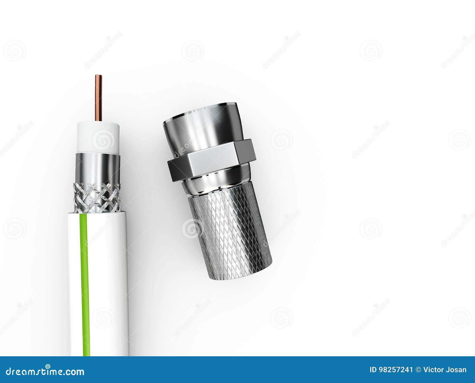 3d Illustration of the Coaxial Tv Cable Structure with Plug Stock