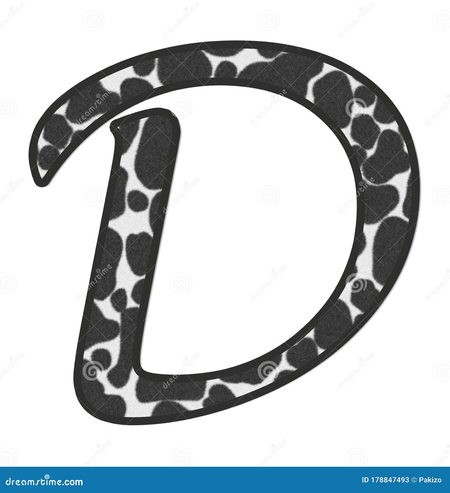 3d illustration cow black and white print letter d animal