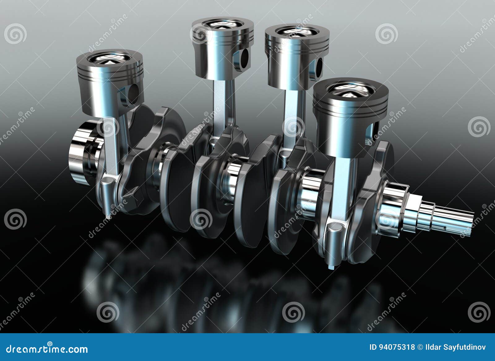 3d Illustration of Crankshaft with Engine Pistons Stock Illustration
