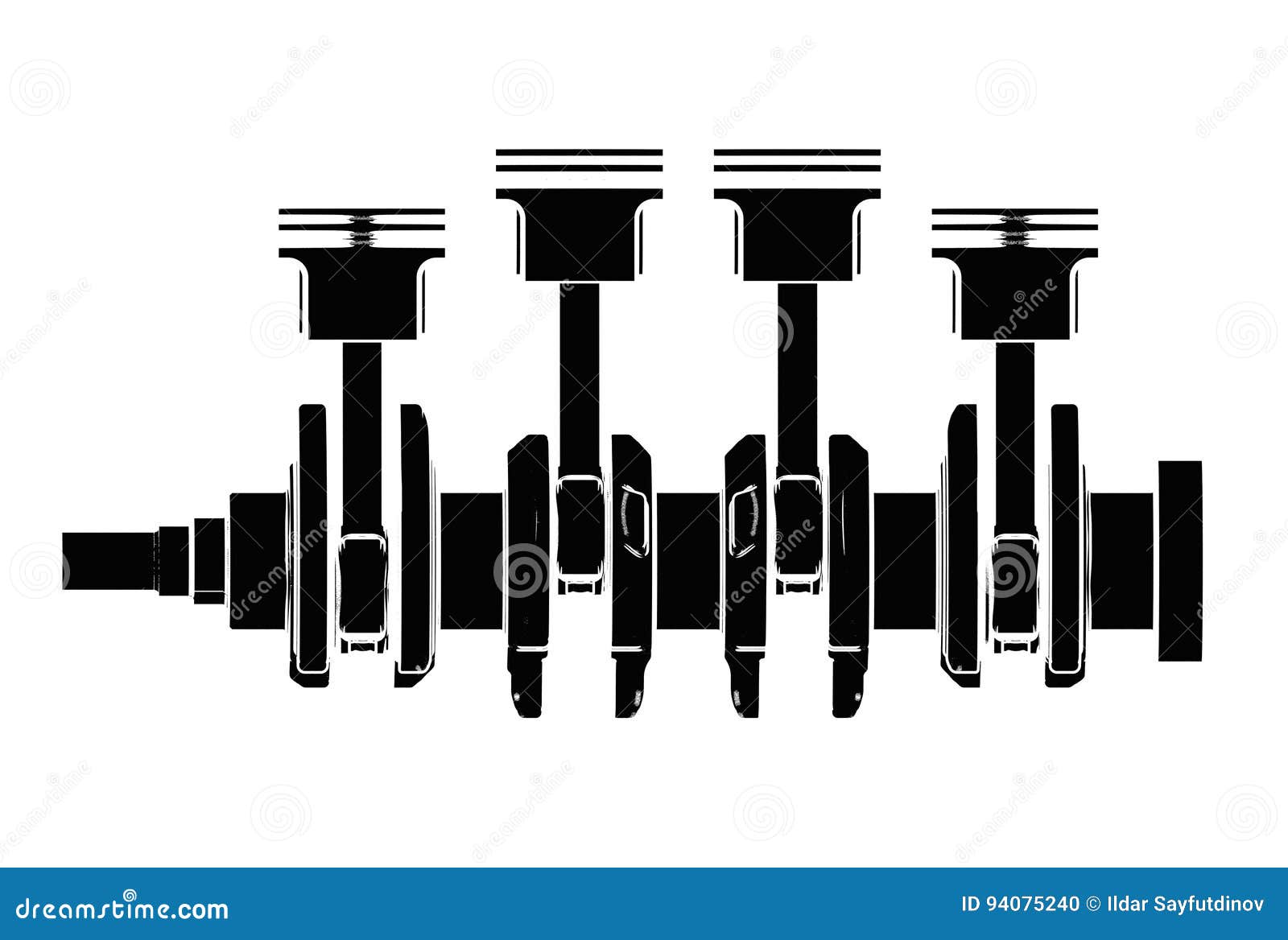 3d Illustration of Crankshaft with Engine Pistons Stock Illustration