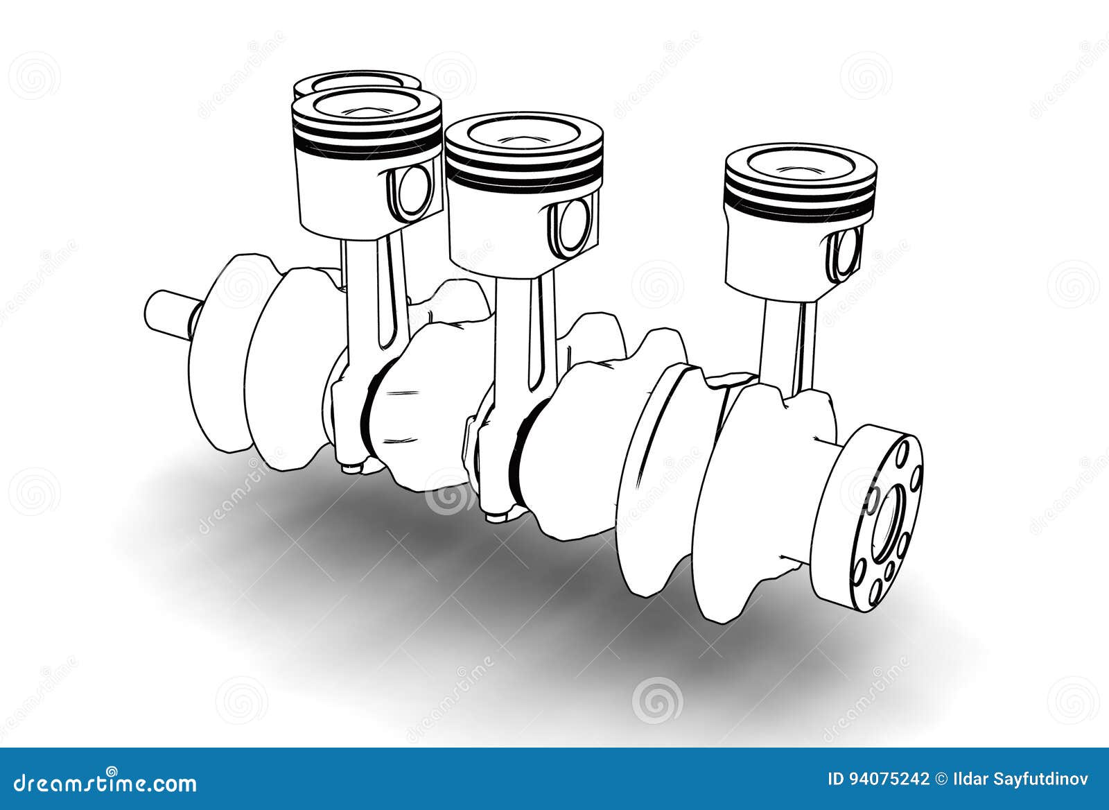 3d Illustration of Crankshaft with Engine Pistons Stock Illustration