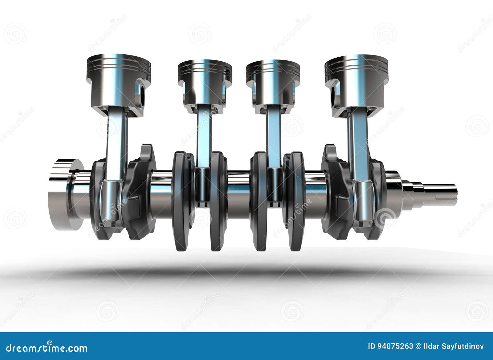 3d Illustration of Crankshaft with Engine Pistons Stock Illustration
