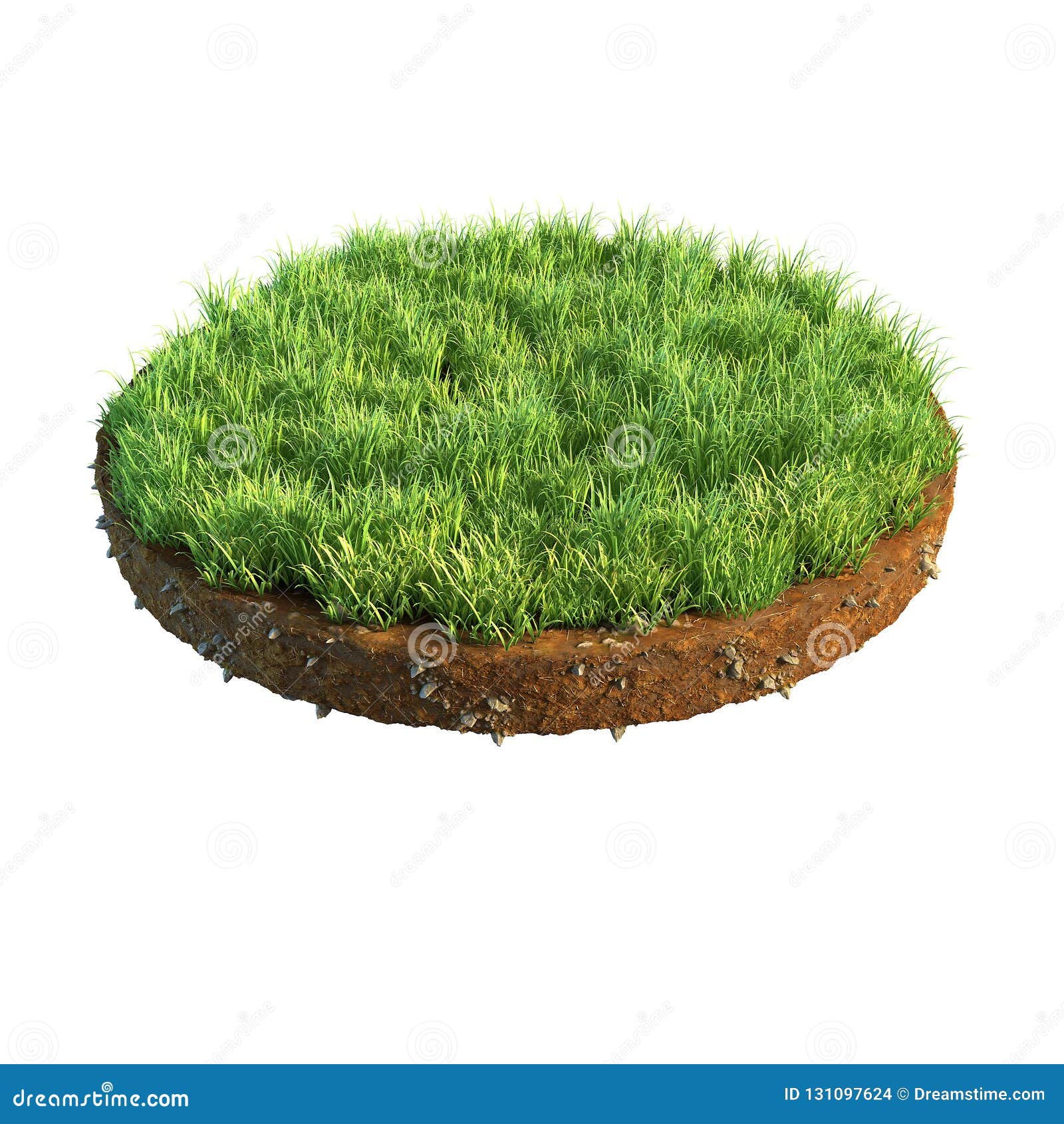 3d Illustration of Cross Section of Ground with Grass Isolated on White