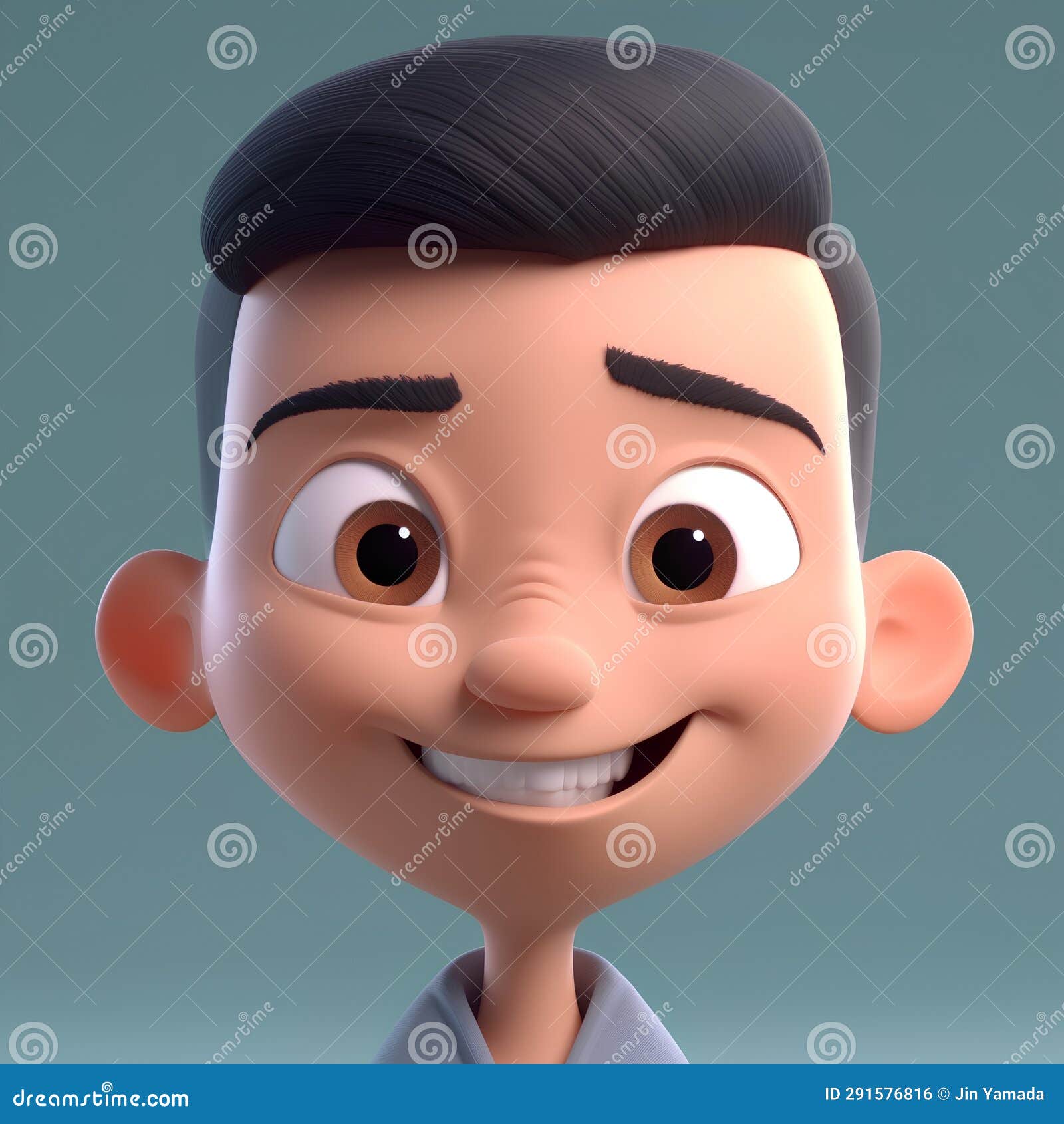 3D Illustration of a Cute Cartoon Boy Looking at the Camera. Stock