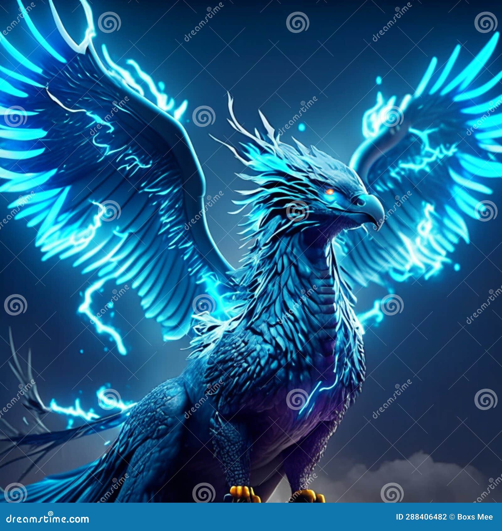 3d Illustration of an Eagle with a Blue Glow on a Dark Background AI