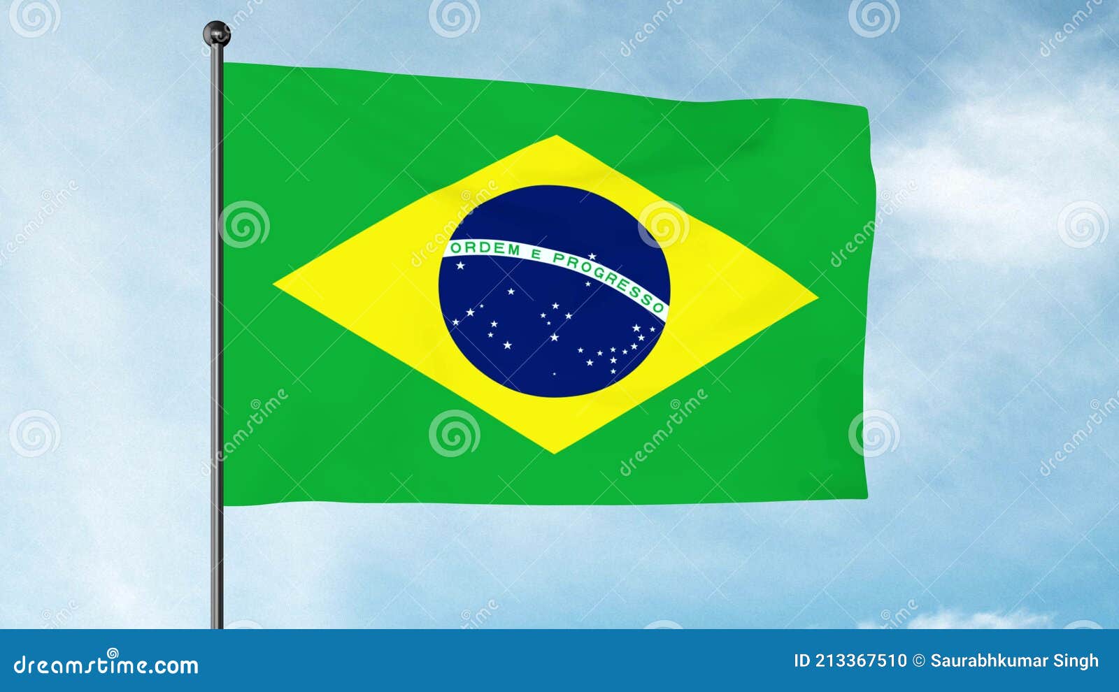 3d  of the flag of brazil, verde e amarela, `ordem e progresso
