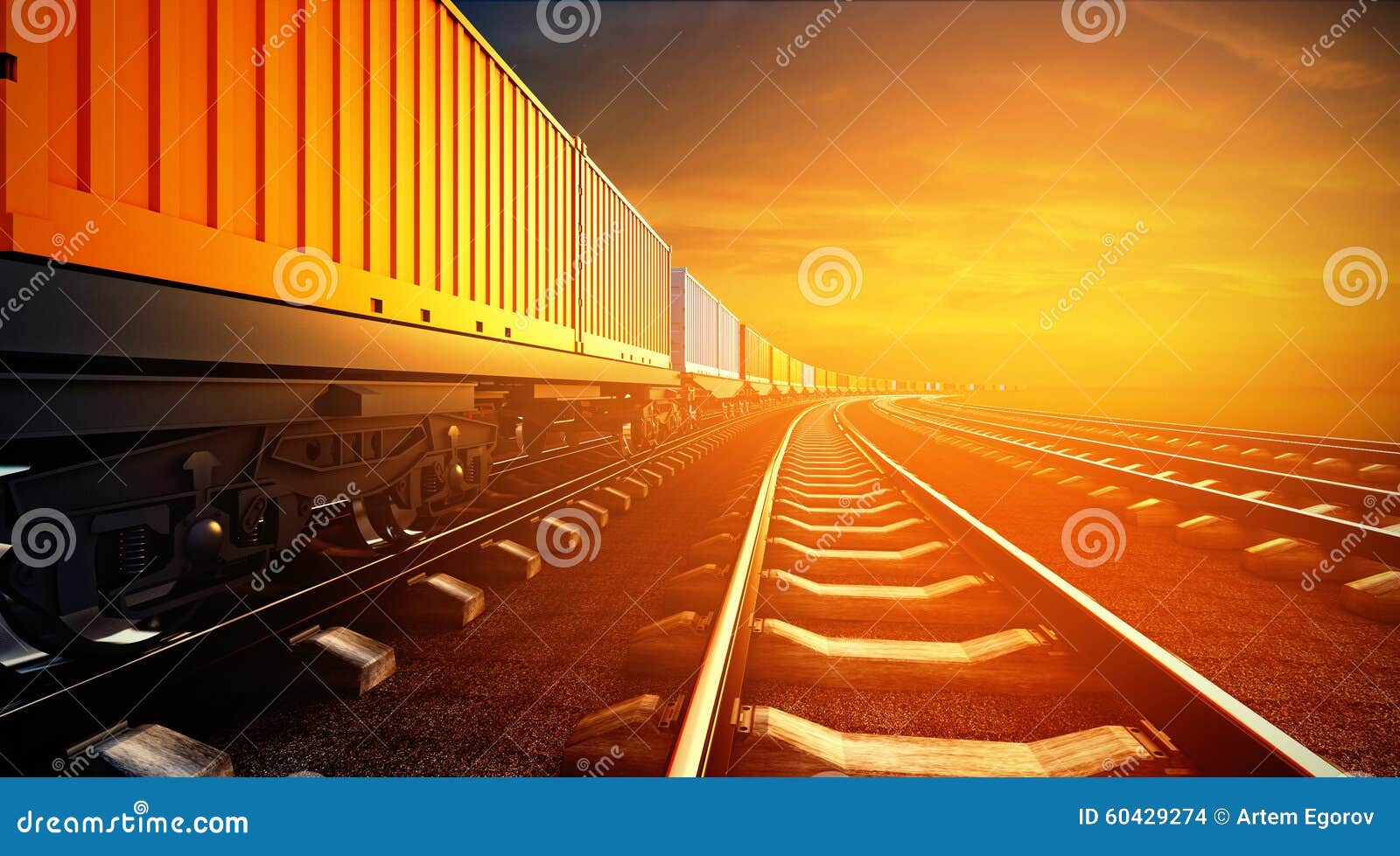 3d  of freight train with containers on platforms