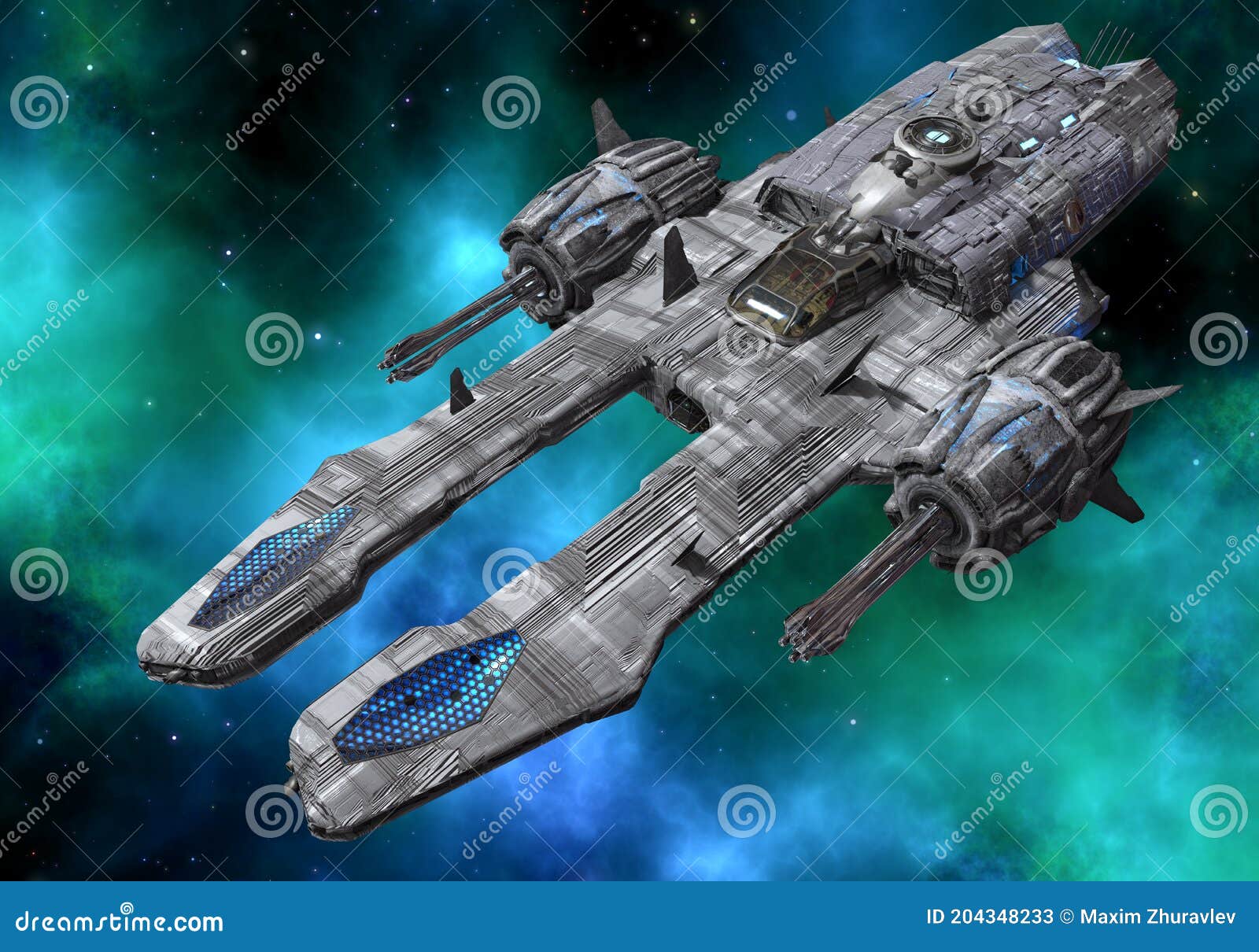 Future Spaceship in Deep Space 3d Illustration Stock Illustration - Illustration of outer, cosmos: 204348233