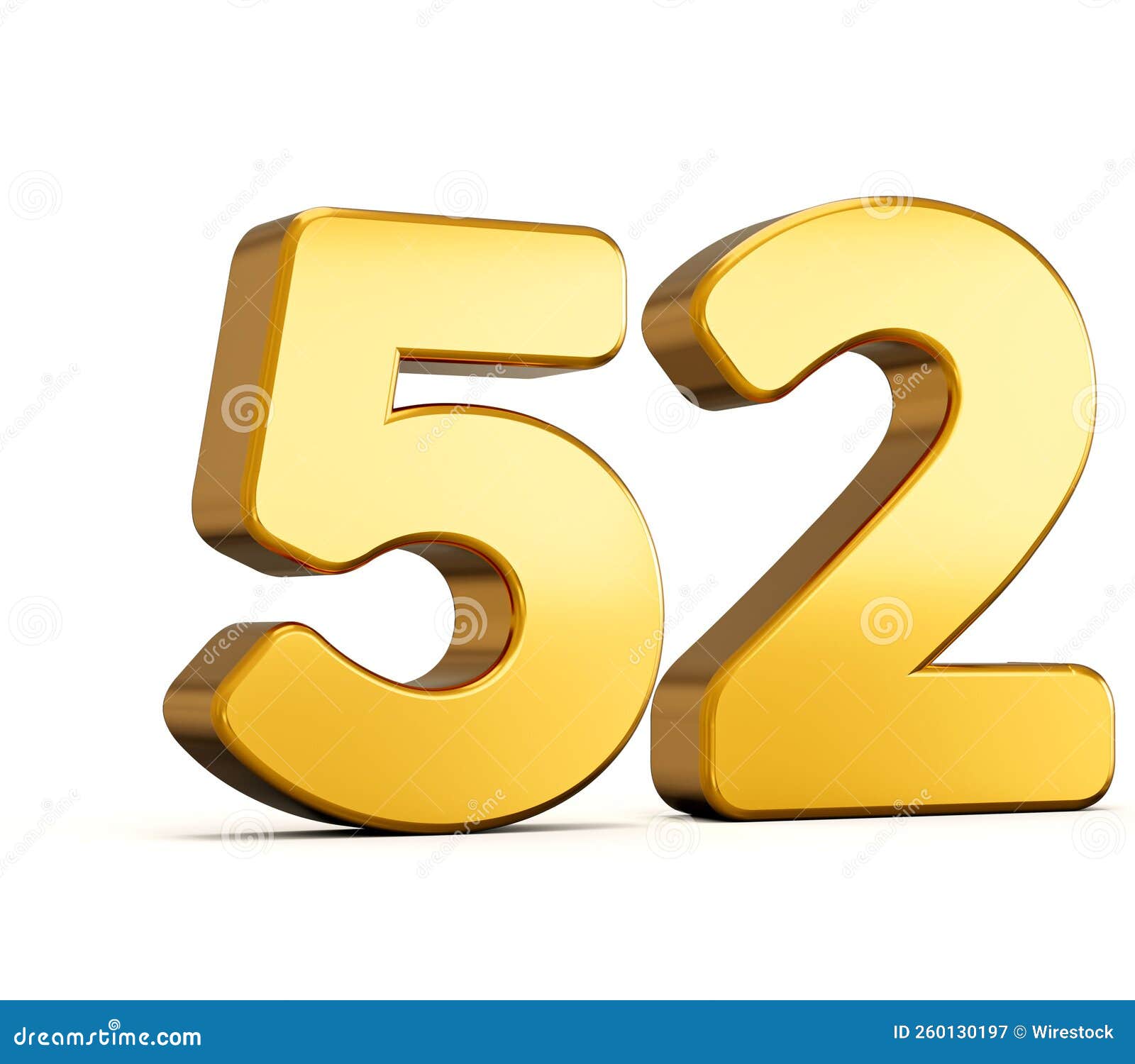 3d Illustration of Golden Number Fifty Two or 52 Isolated on White 3d Illustration of Golden Number Fifty Two or 52 Isolated on White