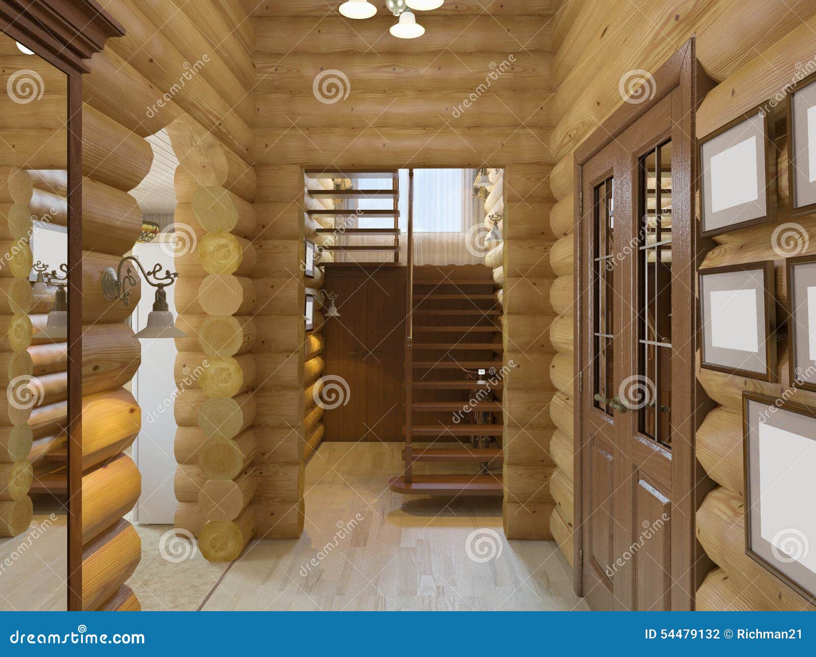 3D Illustration of a Hall in the House from a Felling Stock