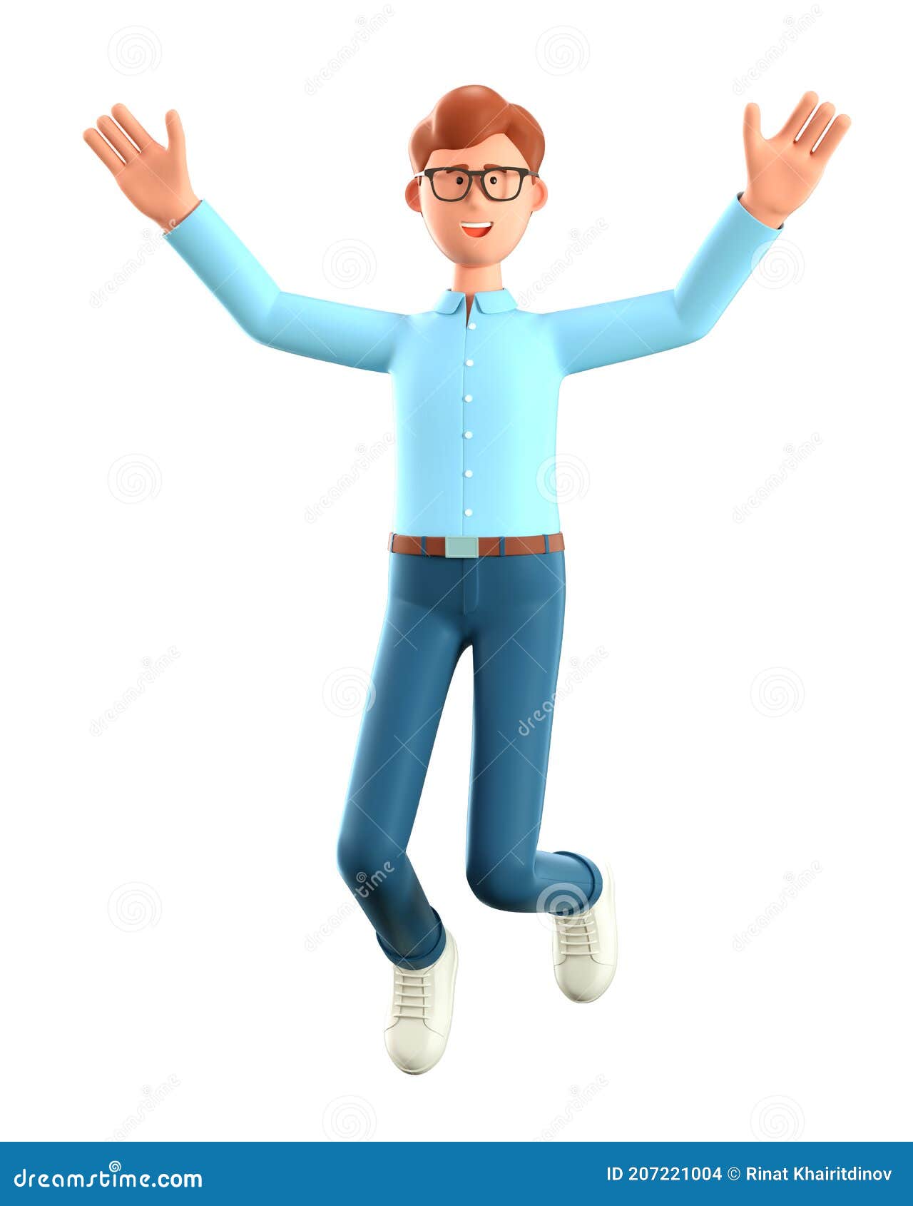 3D Illustration of Happy Smiling Man Jumping Celebrating Success. Cartoon  Winning Businessman with His Hands in the Air Stock Illustration -  Illustration of investor, celebrating: 207221004
