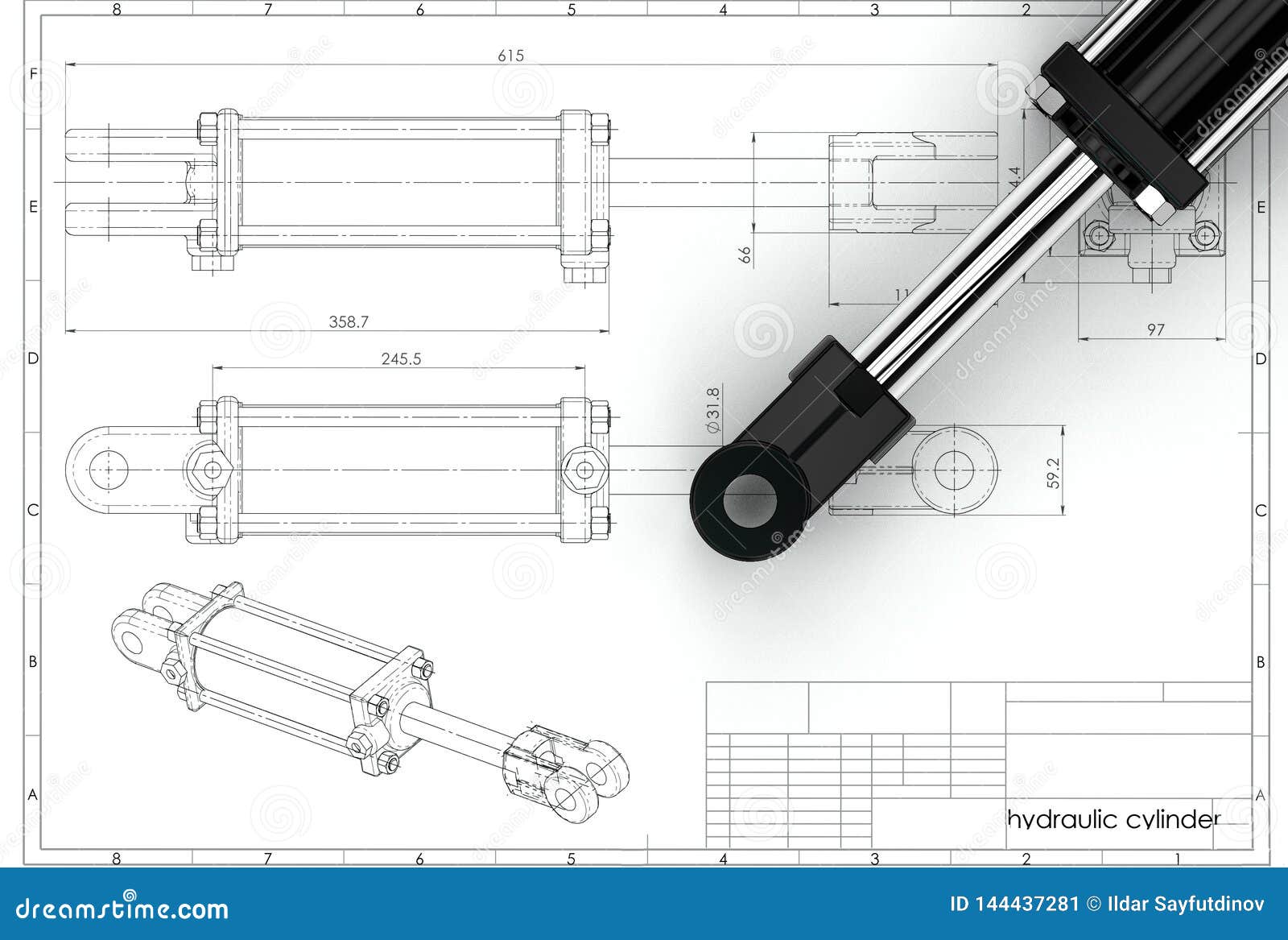 3d Illustration of Hydraulic Cylinder Stock Illustration Illustration