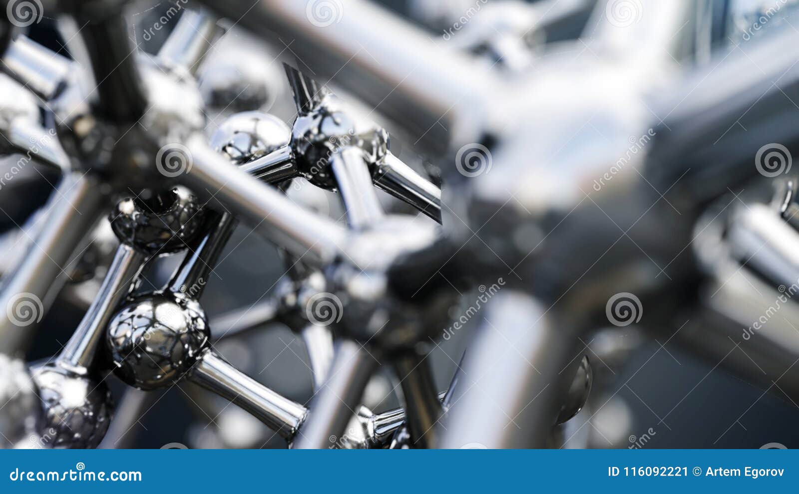 3D Illustration of Iron Molecule Made of Stainless Steel Stock