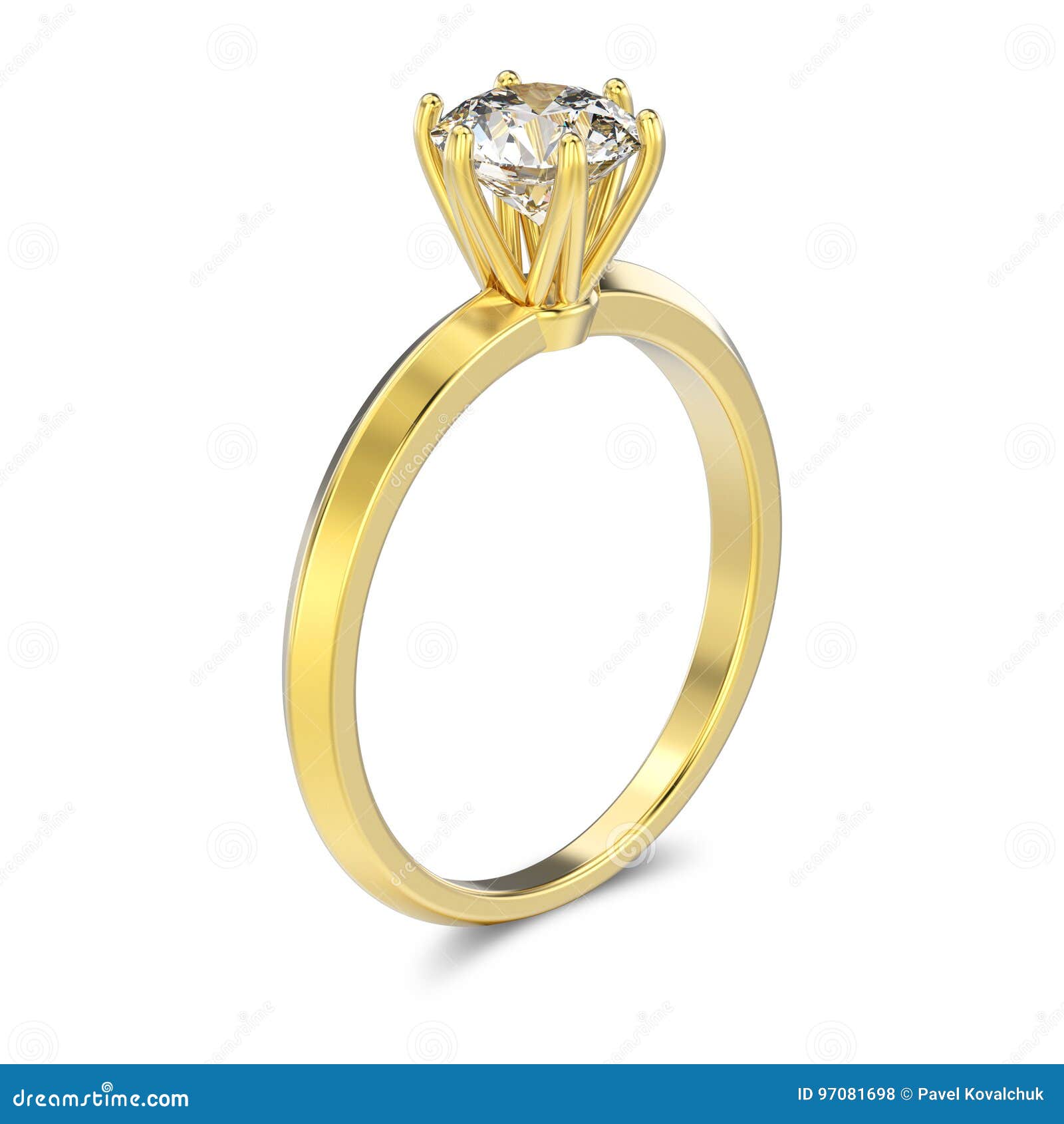 3D Illustration Isolated Yellow Gold Classic Ring with Diamonds Stock ...