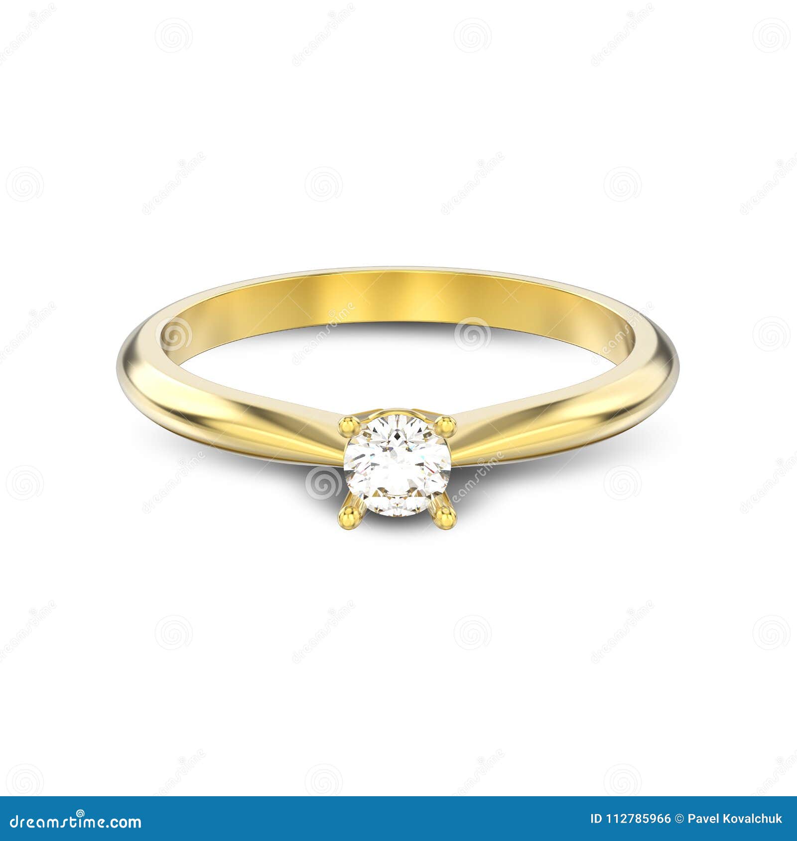 3D Illustration Isolated Yellow Gold Traditional Solitaire Engagement ...