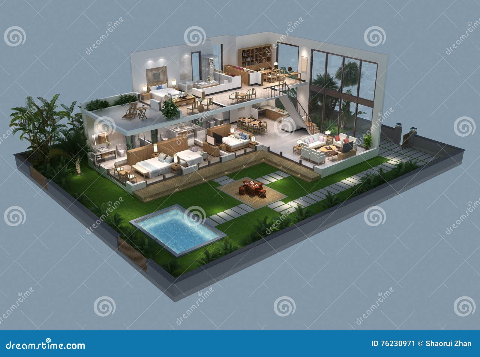 3d  of isometric view of a villa