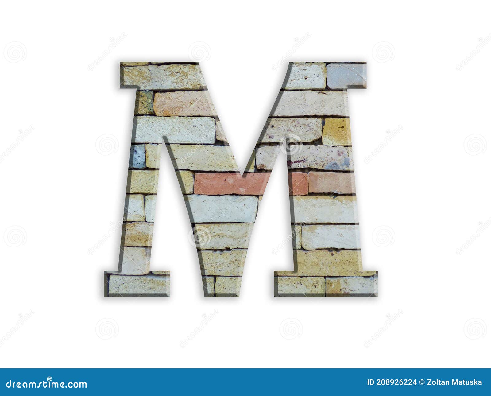 3D Illustration Letter M Brick Structure Alphabet Font Isolated on