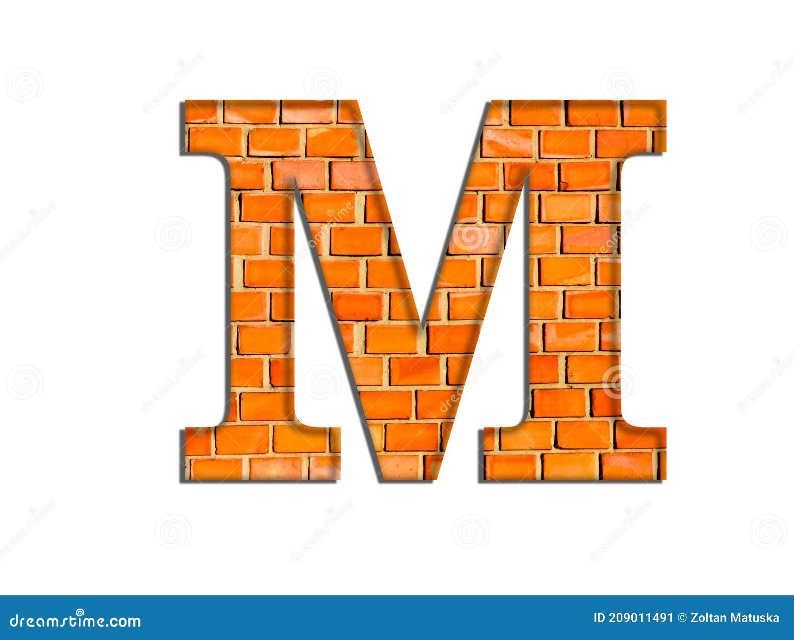 3D Illustration Letter M Old Brick Structure Alphabet Font Isolated on