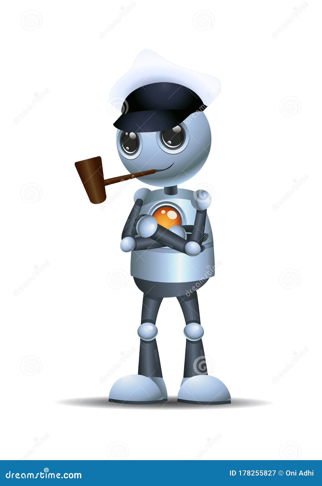 3d Illustration of Little Robot Business Smoking Pipe and Hat Illustration - Illustration of cyborg, humanoid: 178255827
