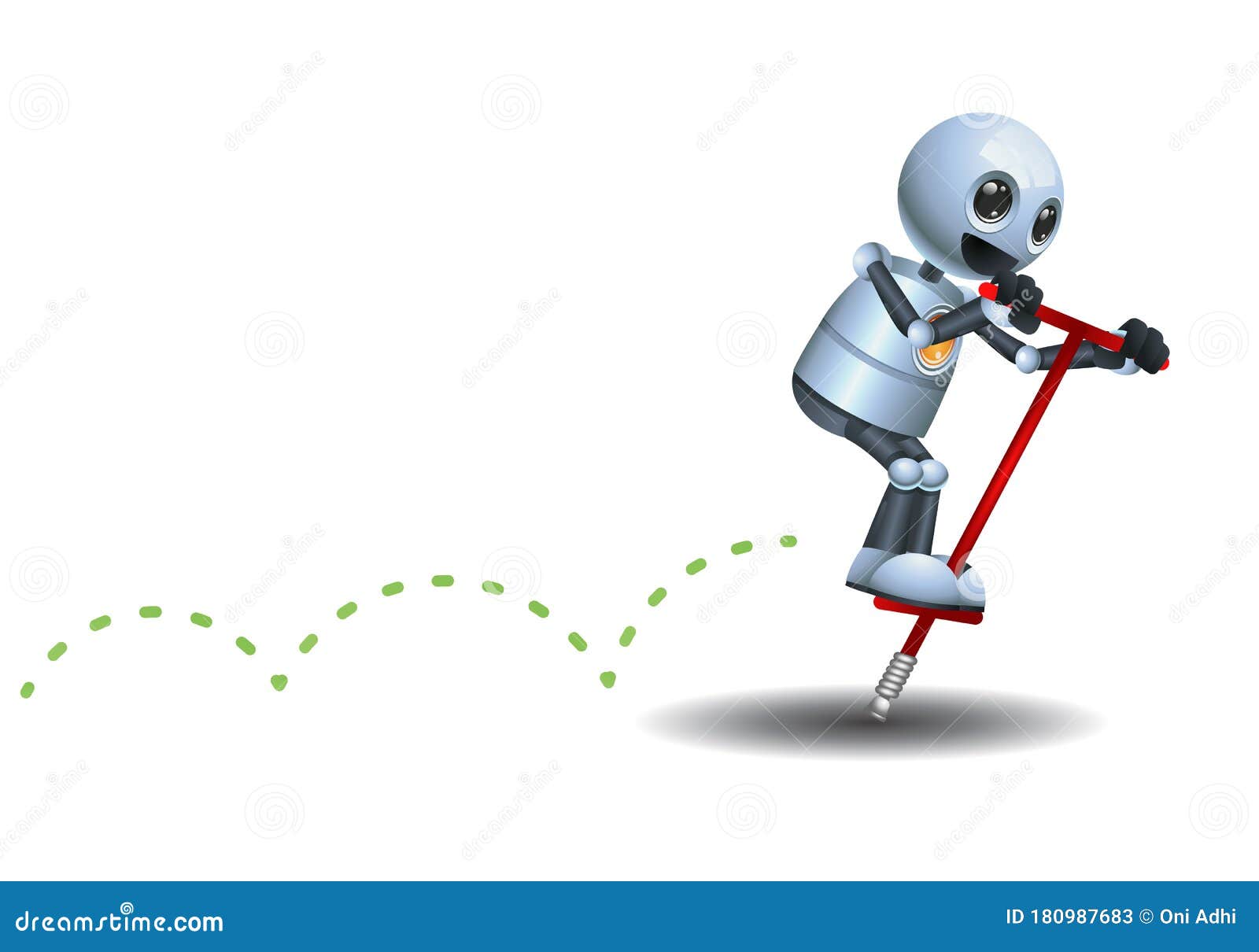 3d Illustration Little Robot the Kids Playing Pogo Stock Illustration - Illustration of kids, robots: