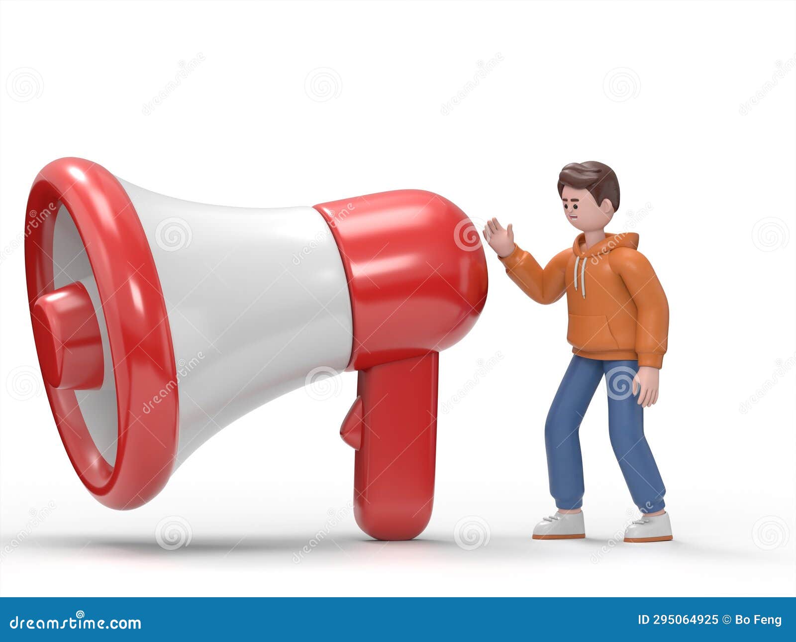 3D Illustration of Male Guy Qadir Announcing Using a Megaphone, Vector